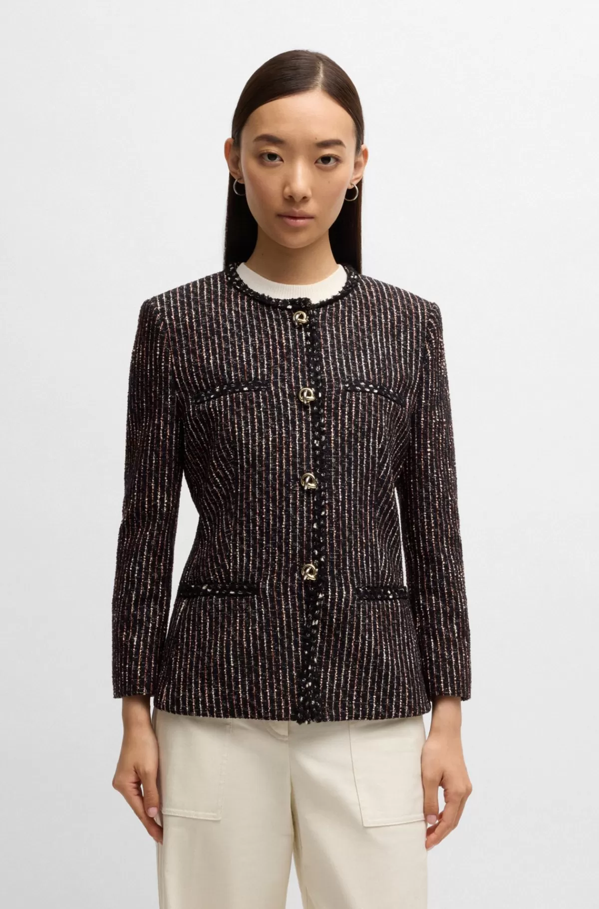 HUGO BOSS Blazer Med Slim Fit I Multifarvet Bouclé Mørkebrun Cheap