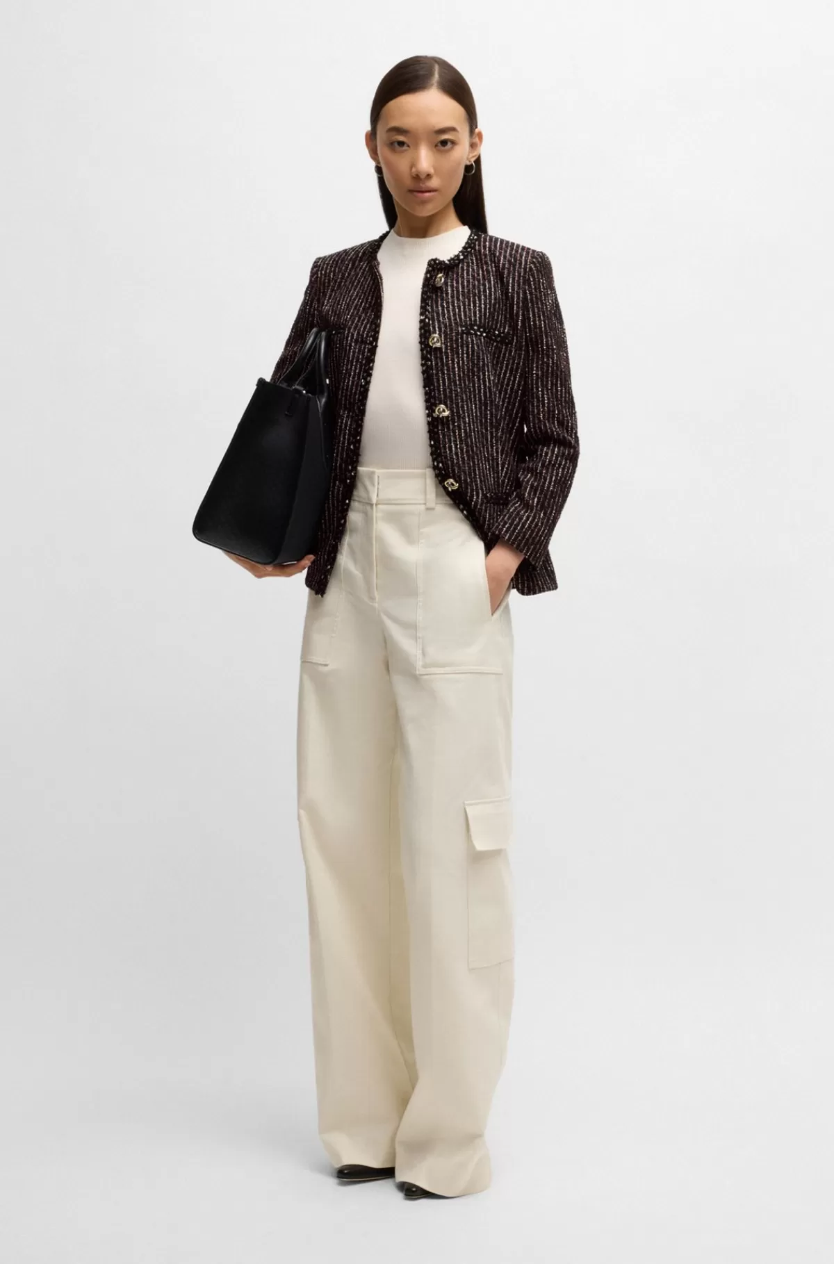 HUGO BOSS Blazer Med Slim Fit I Multifarvet Bouclé Mørkebrun Cheap