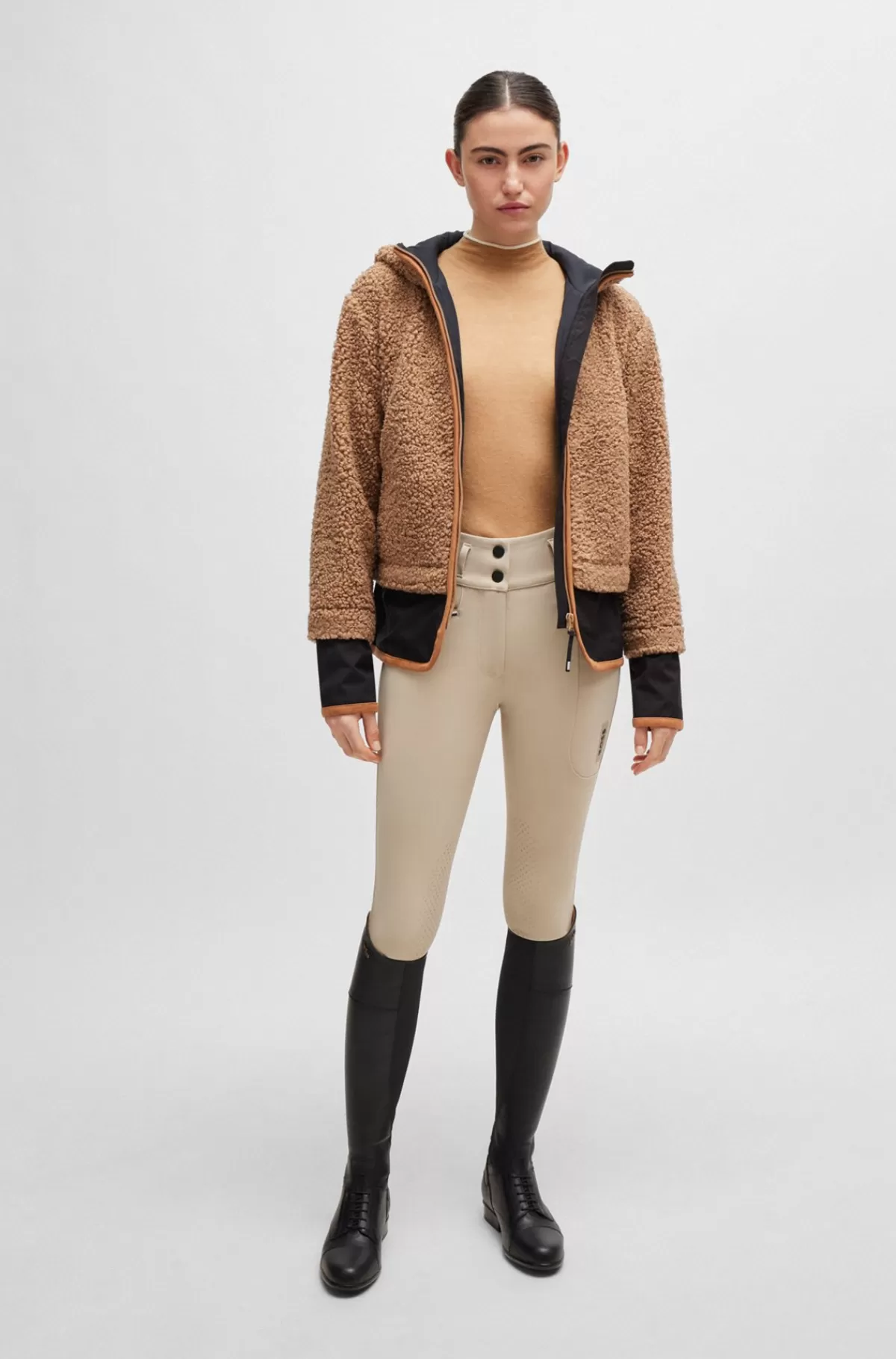 HUGO BOSS Blød Strikket Sweater Til Hestesport Med Tofarvet Effekt Beige Cheap