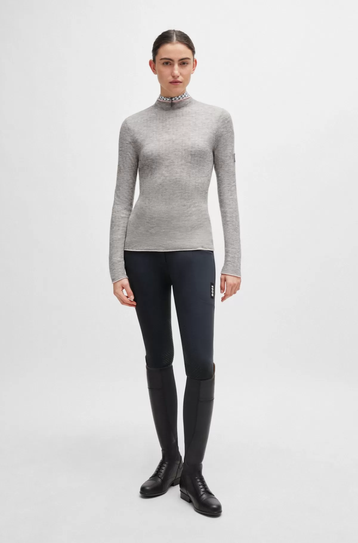 HUGO BOSS Blød Strikket Sweater Til Hestesport Med Tofarvet Effekt Lysegrå New