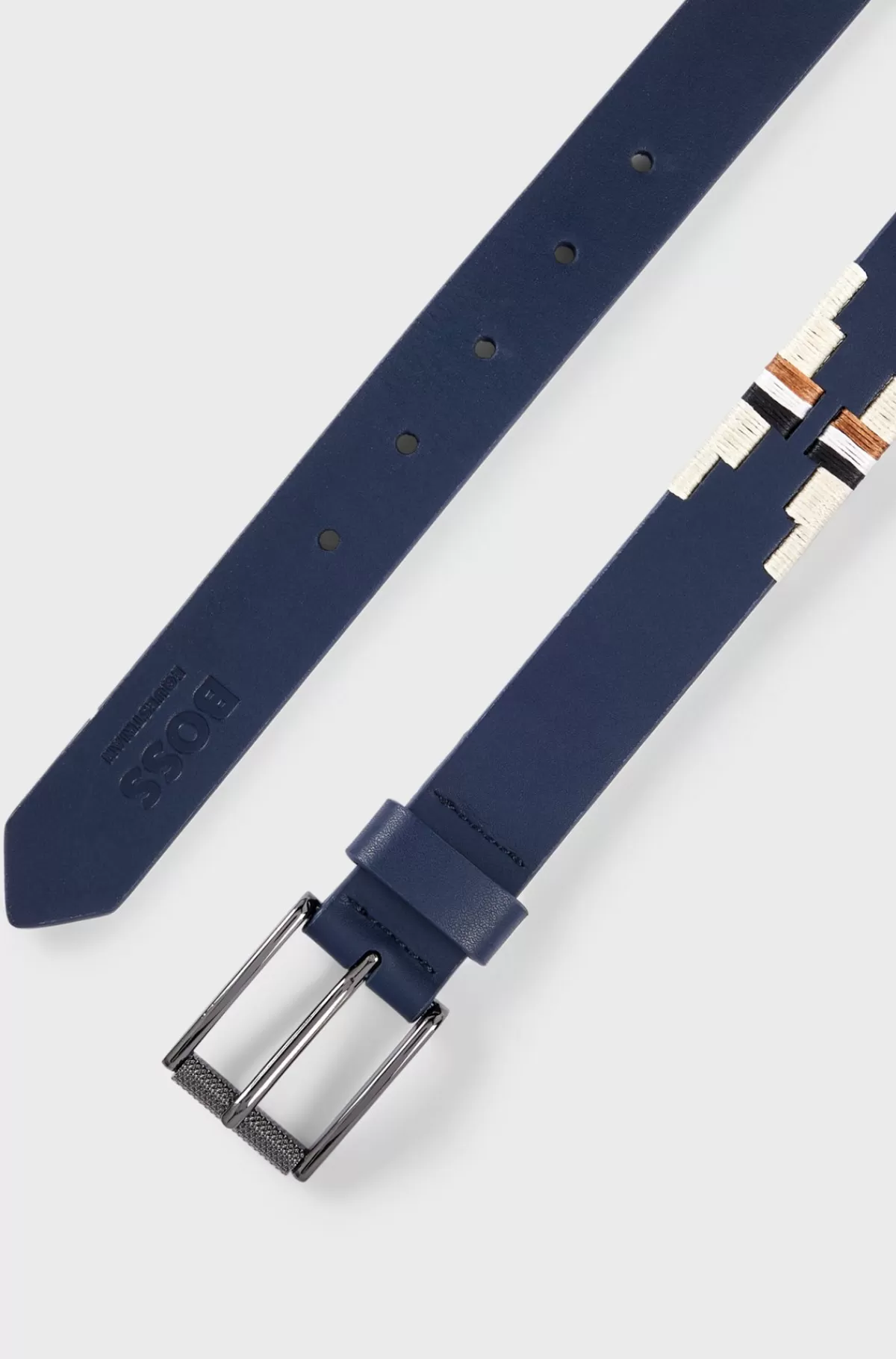 HUGO BOSS Bælte Til Hestesport Med Broderet Signaturstribe Mørkeblå Fashion