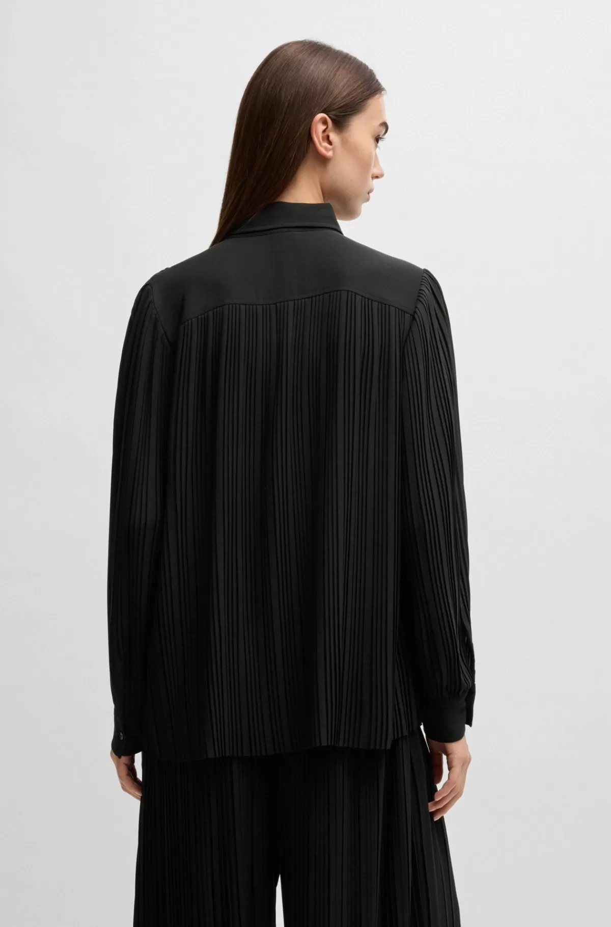 HUGO BOSS Bluse Med Regular Fit I Plissécrepe Sort New
