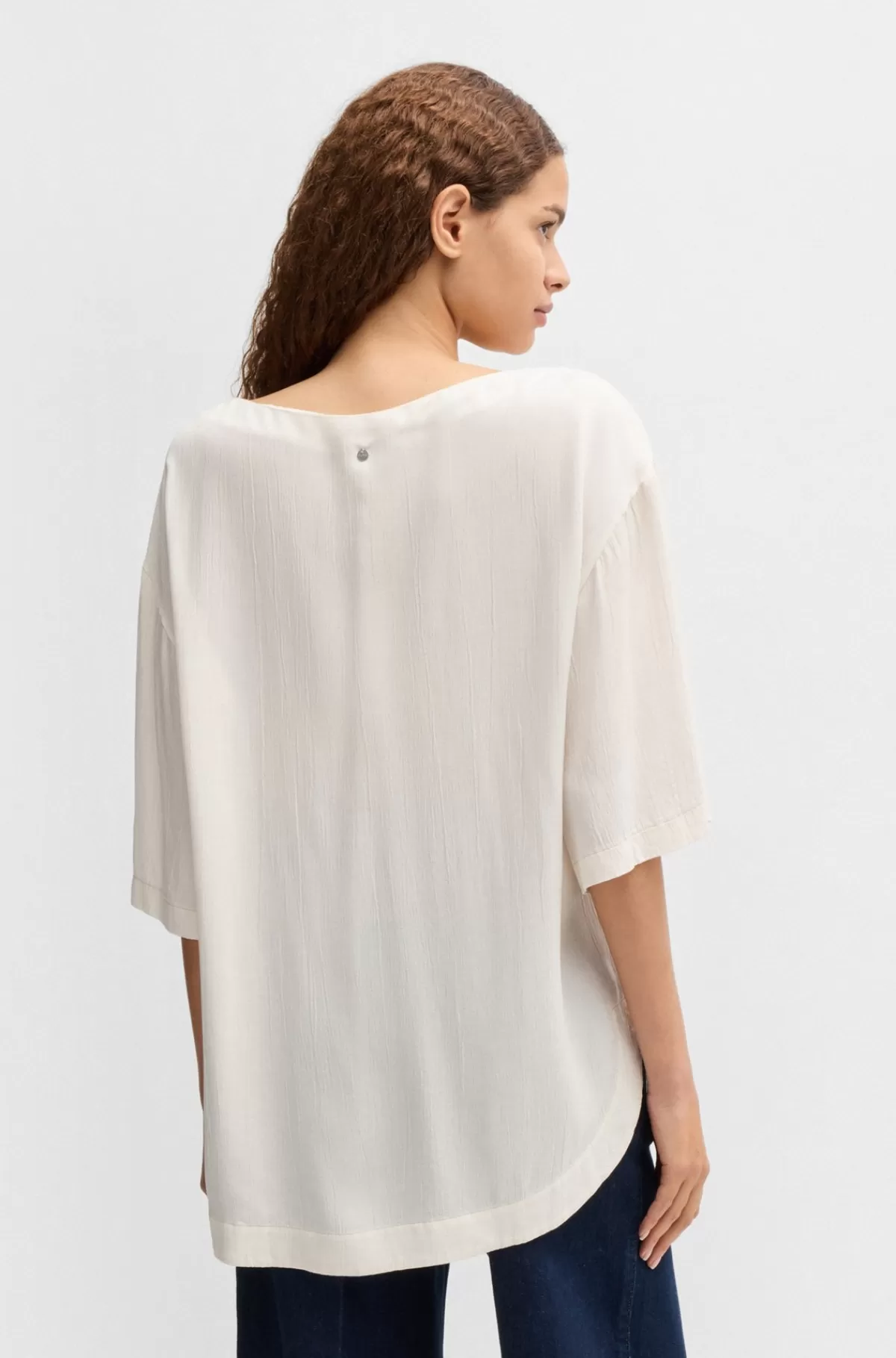 HUGO BOSS Bluse Med Relaxed Fit Og Kontraststing Naturlig Clearance