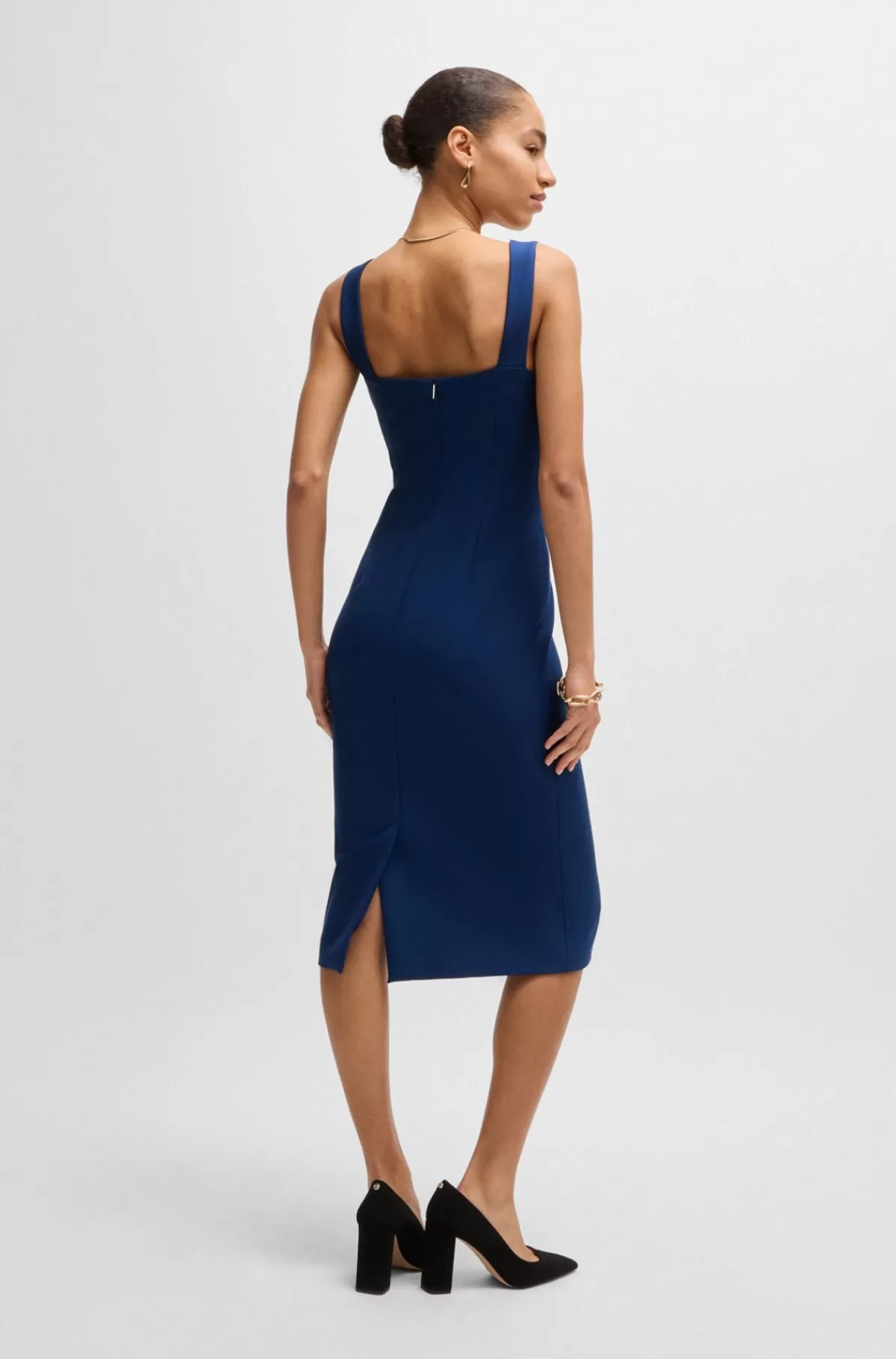 HUGO BOSS Bodycon-midikjole I Stof Med Stræk Blå Clearance