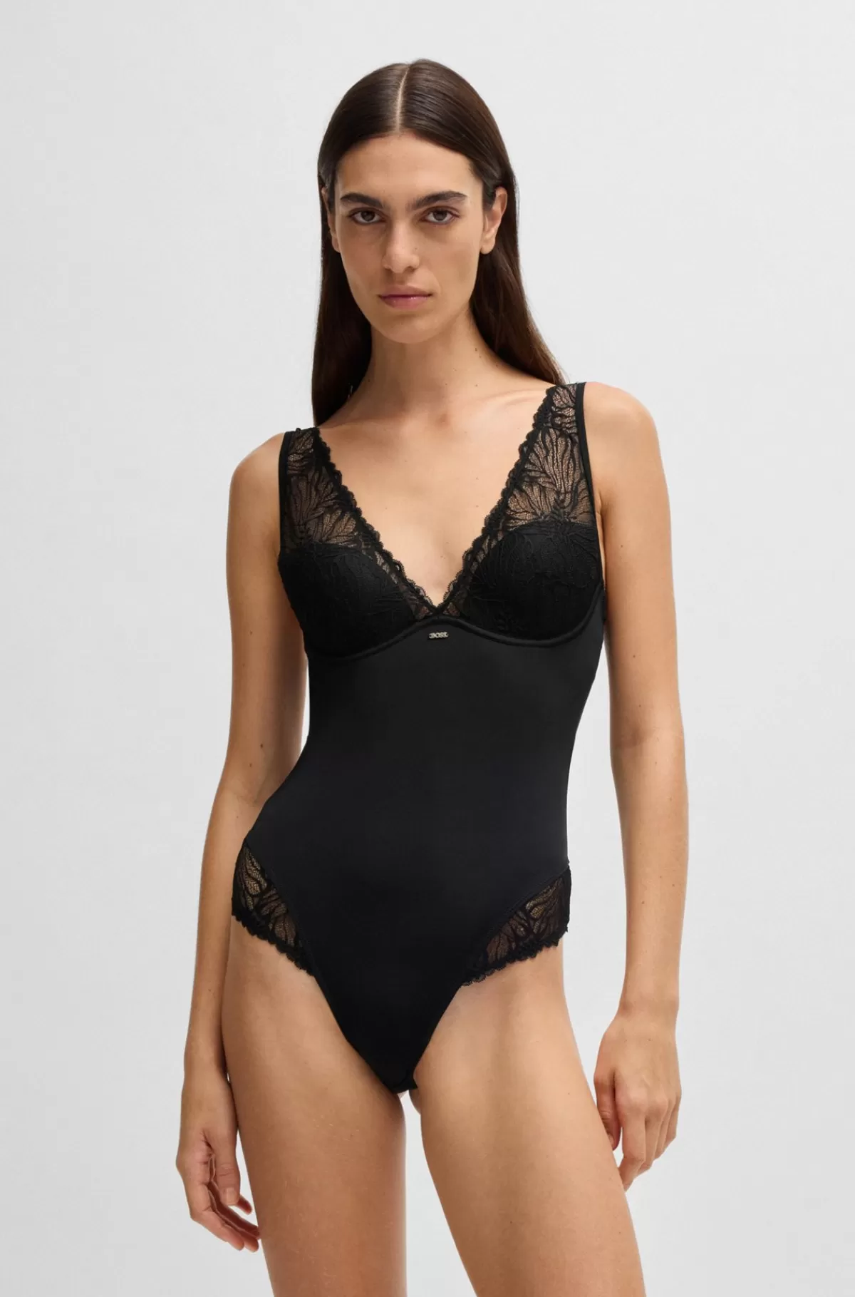 HUGO BOSS Bodysuit Med Blonder Og Logo Sort Outlet