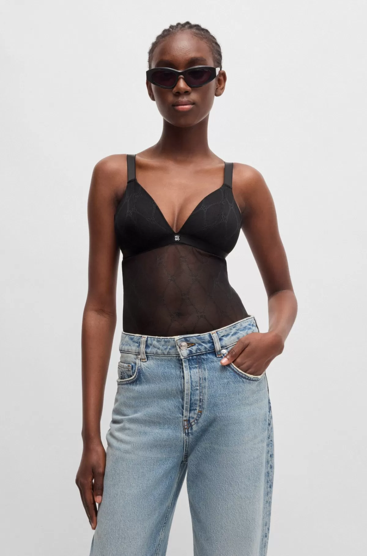 HUGO BOSS Bodysuit Med Kædemønster Og Polstring Sort Best