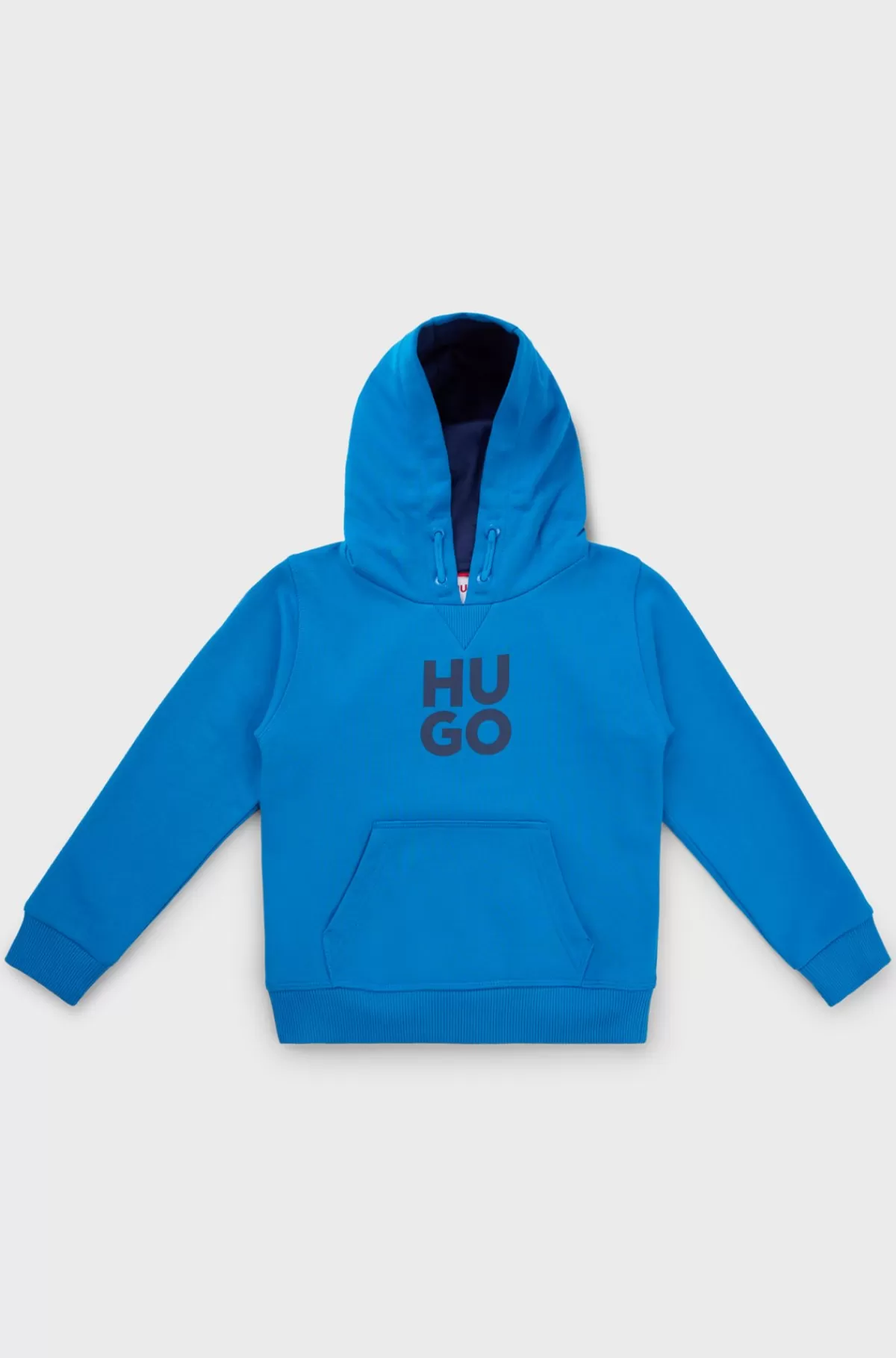 HUGO BOSS Bomuldsblandet Hættetrøje Med Stablet Logo Til Børn Blå Fashion