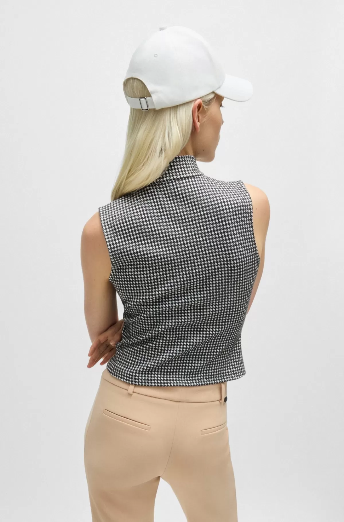 HUGO BOSS Bomuldsblandet Top I Jacquard Med Hanefjedmønster Og Lynlås Hvid/sort Cheap