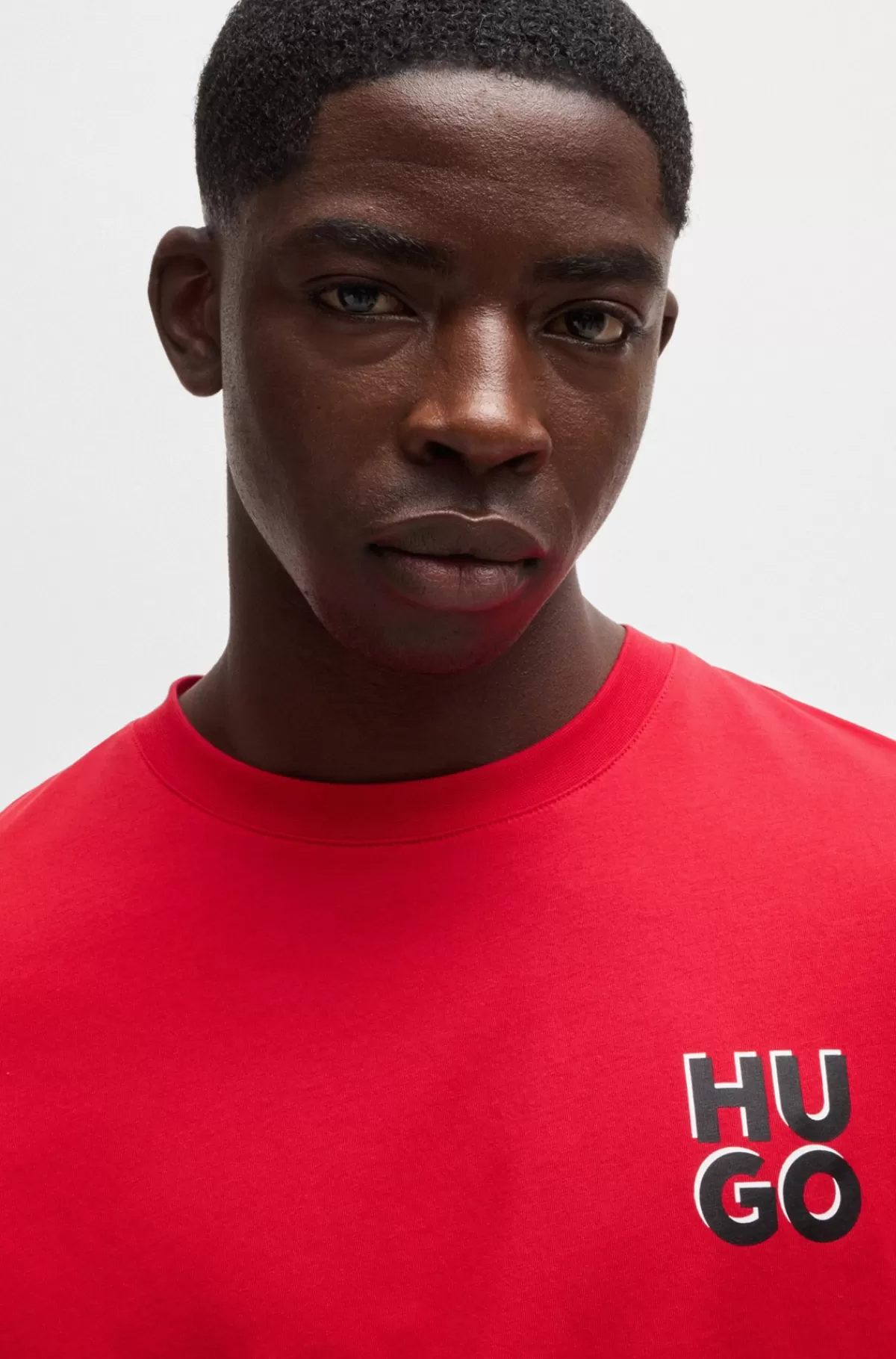 HUGO BOSS Bomuldsjersey-T-shirt Med Stablet Logoprint Rød New