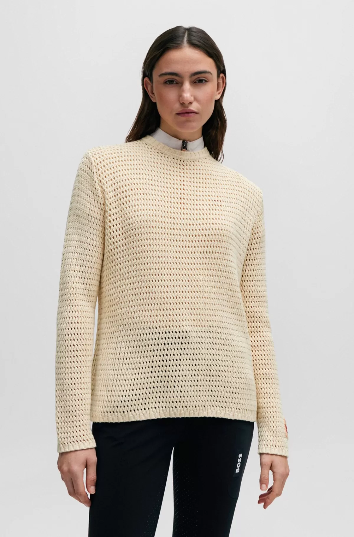 HUGO BOSS Bomuldssweater Til Hestesport Med Logomærke I Silikone Lys beige Fashion