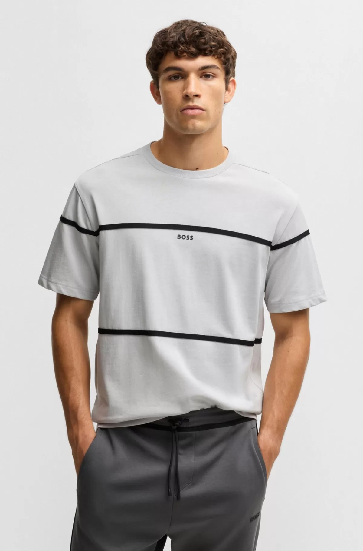 HUGO BOSS Bomulds-T-shirt Med Relaxed Fit Og Bånd- Og Logodetaljer Lysegrå Flash Sale