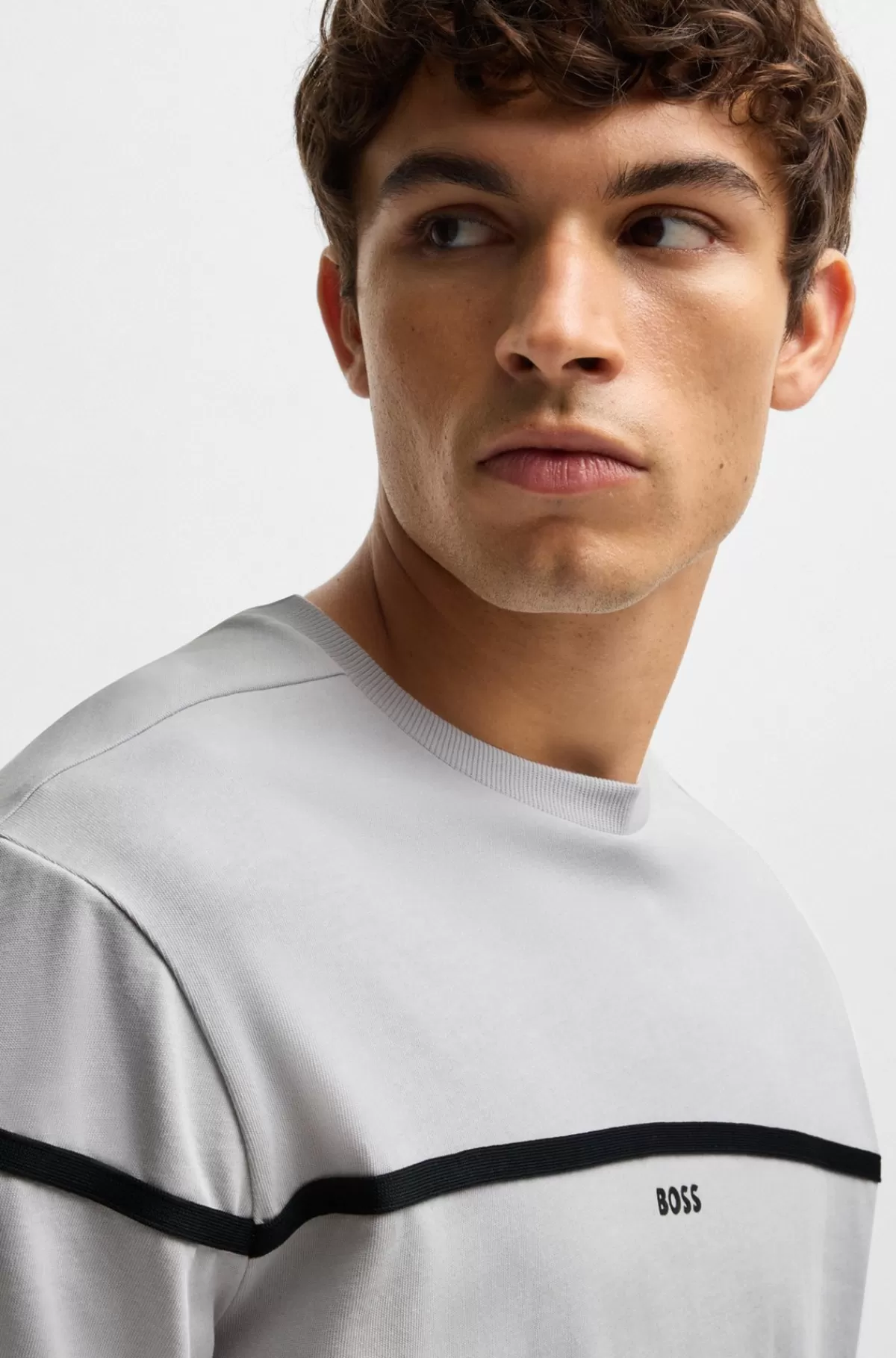 HUGO BOSS Bomulds-T-shirt Med Relaxed Fit Og Bånd- Og Logodetaljer Lysegrå Flash Sale