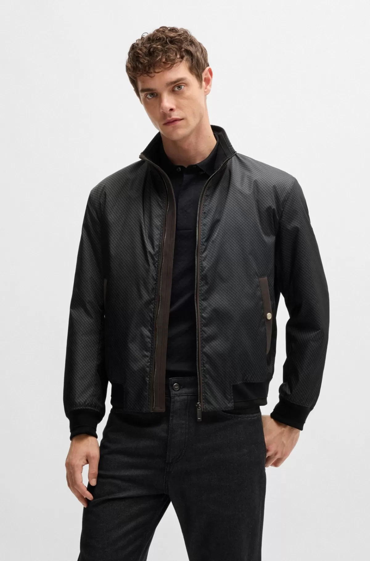HUGO BOSS BOSS X ASTON MARTIN-bomberjakke Med Vandskyende Finish Og Logo Sort Cheap