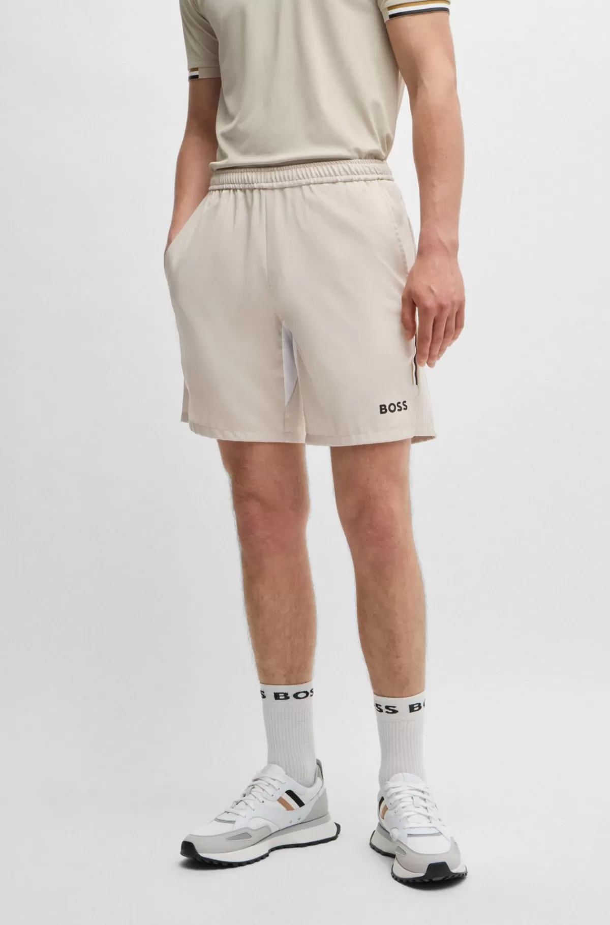 HUGO BOSS BOSS X Matteo Berrettini-tennisshorts Med Firevejsstræk Lys beige Cheap