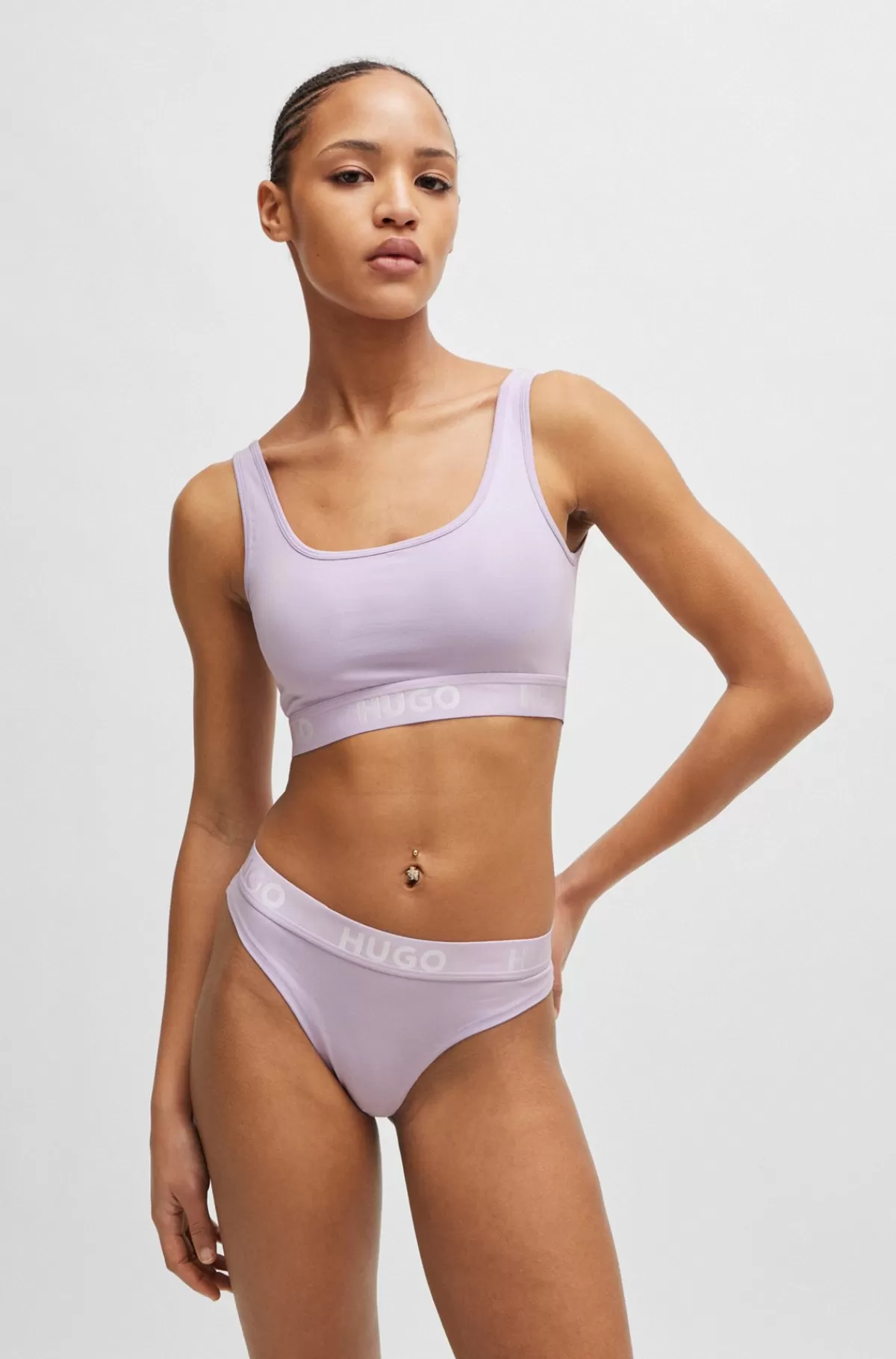 HUGO BOSS Bralette I Bomuld Med Stræk Og Kontrastfarvet Logobånd Lyslilla Clearance
