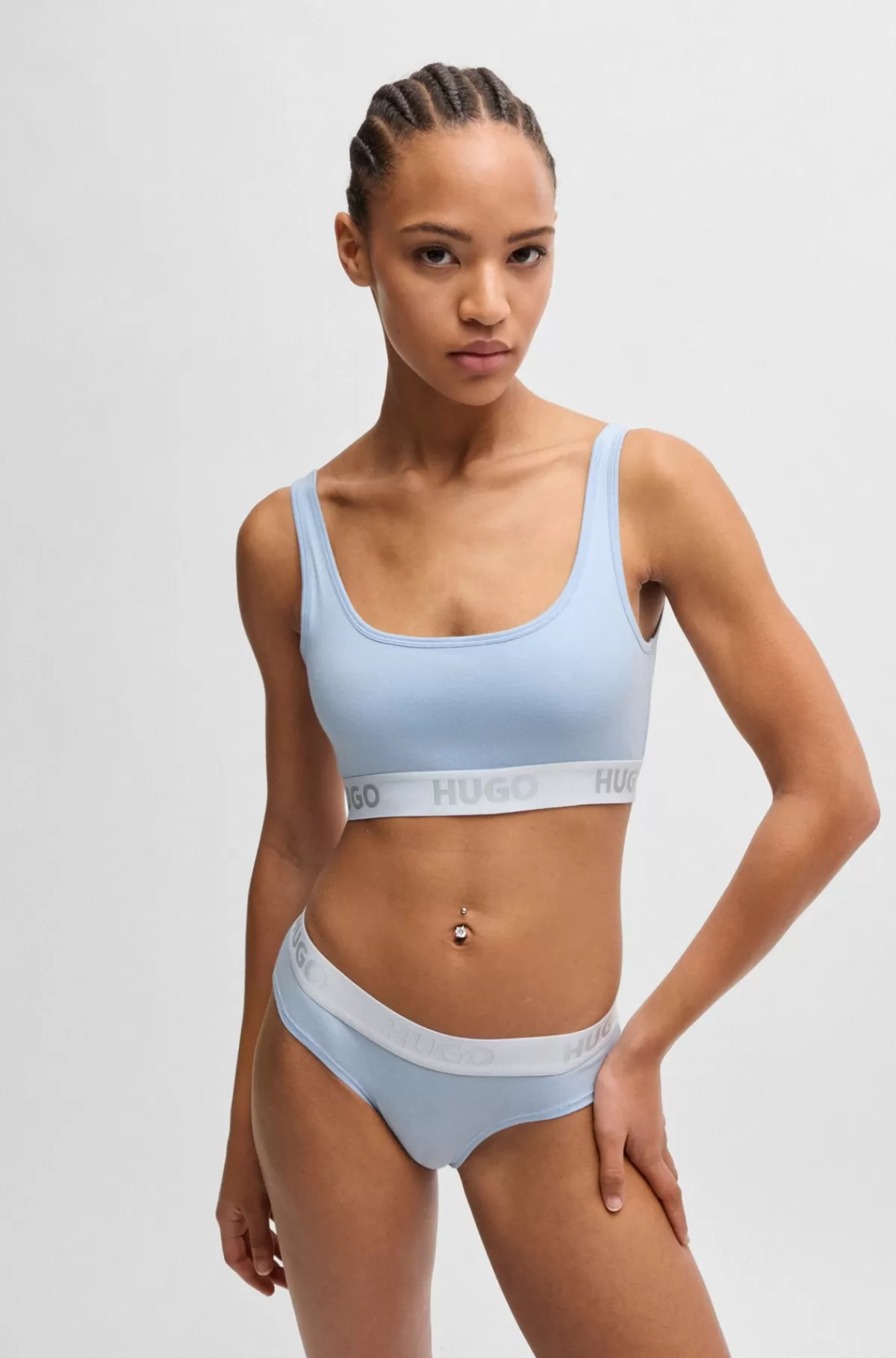 HUGO BOSS Bralette I Bomuld Med Stræk Og Kontrastfarvet Logobånd Lyseblå Discount