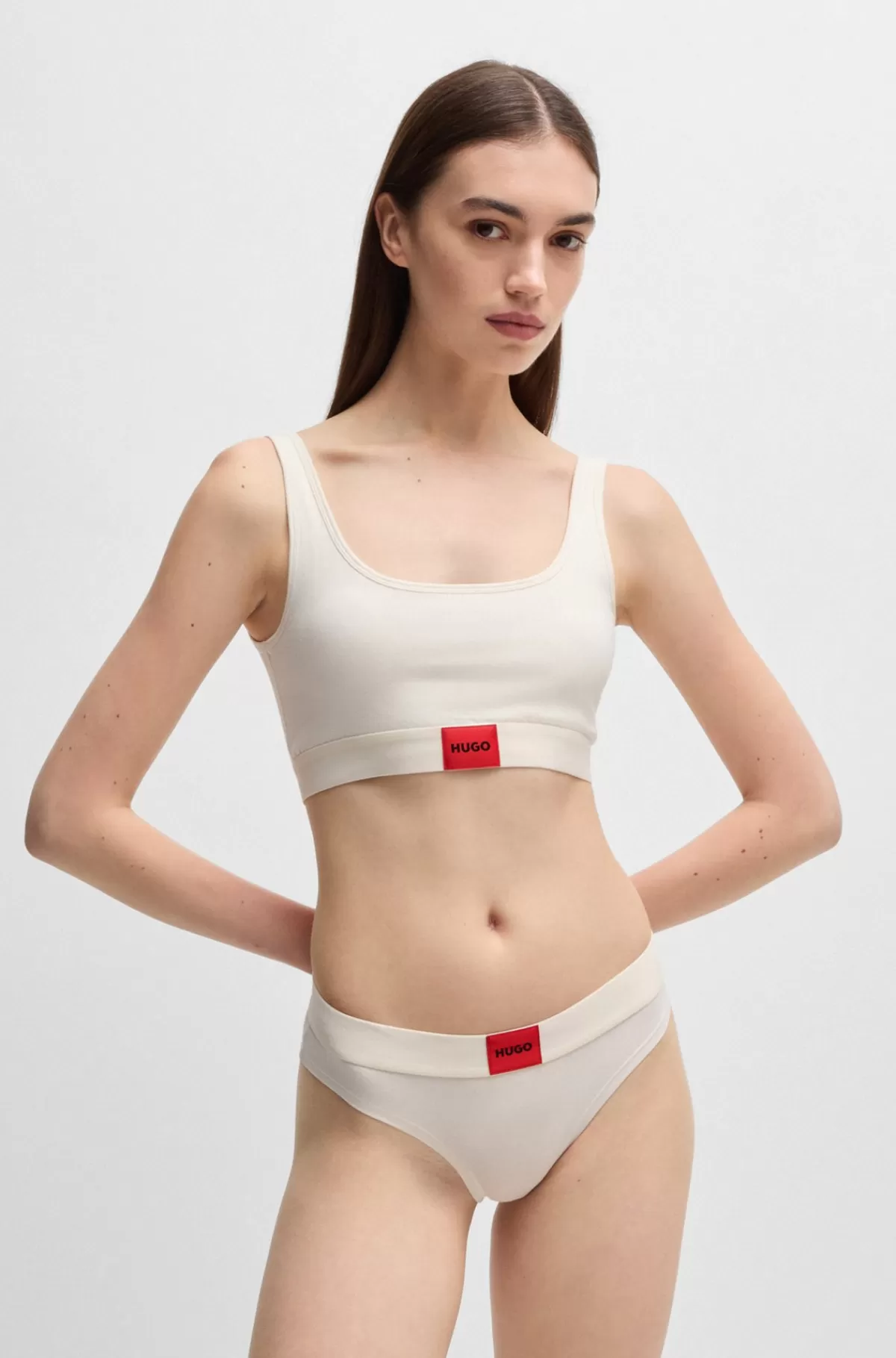 HUGO BOSS Bralette I Bomuld Med Stræk Og Rødt Logomærkat Hvid Best Sale