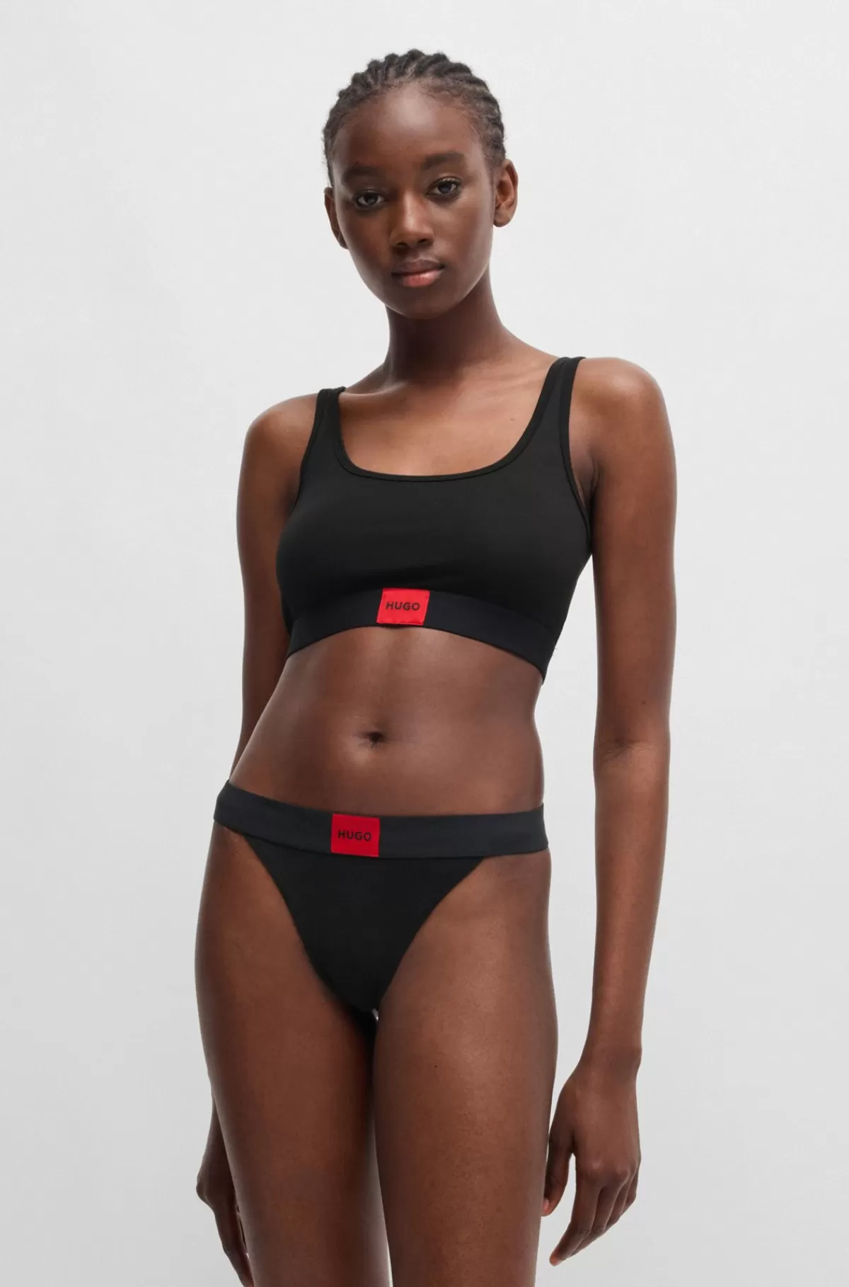 HUGO BOSS Bralette I Bomuld Med Stræk Og Rødt Logomærkat Sort Outlet