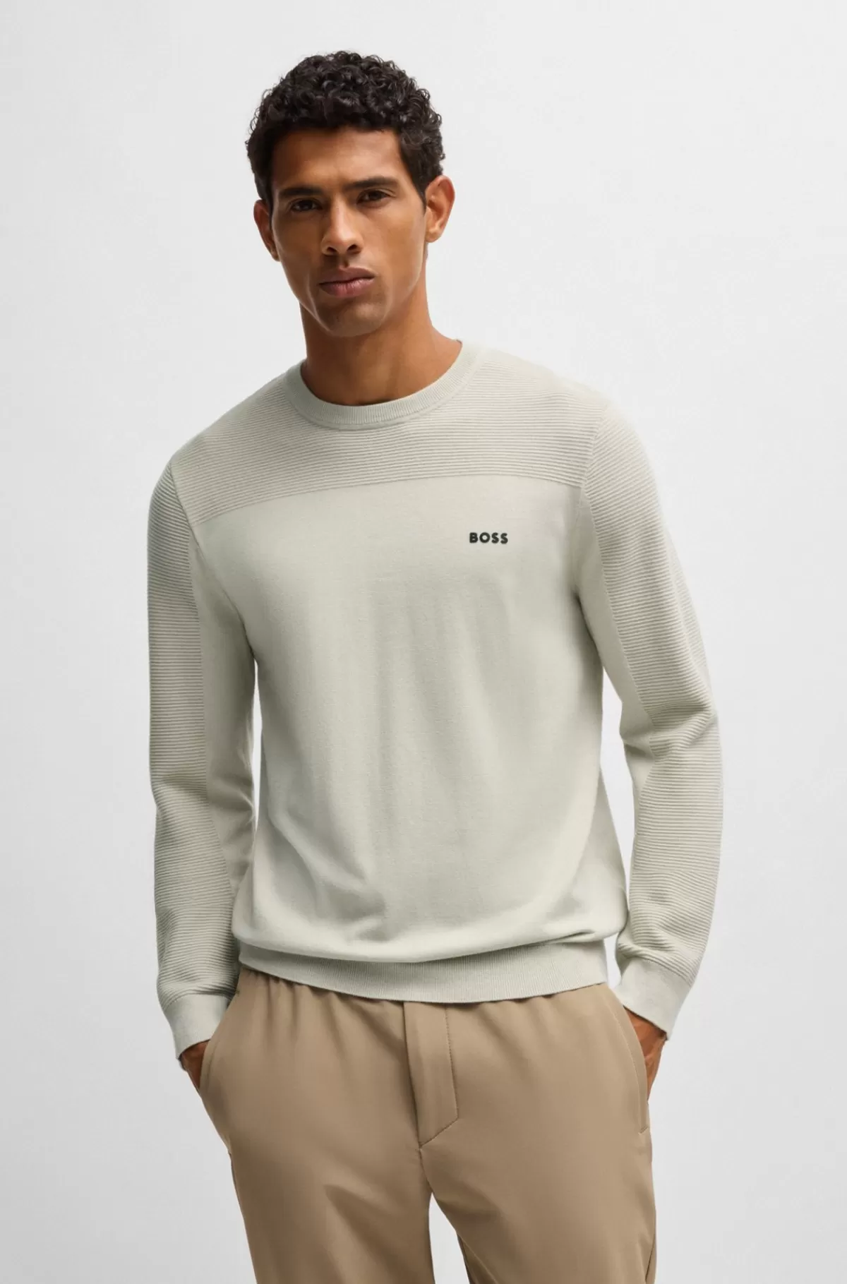HUGO BOSS Brandet Sweater Med Rund Hals I Dry-flexstof Naturlig Cheap