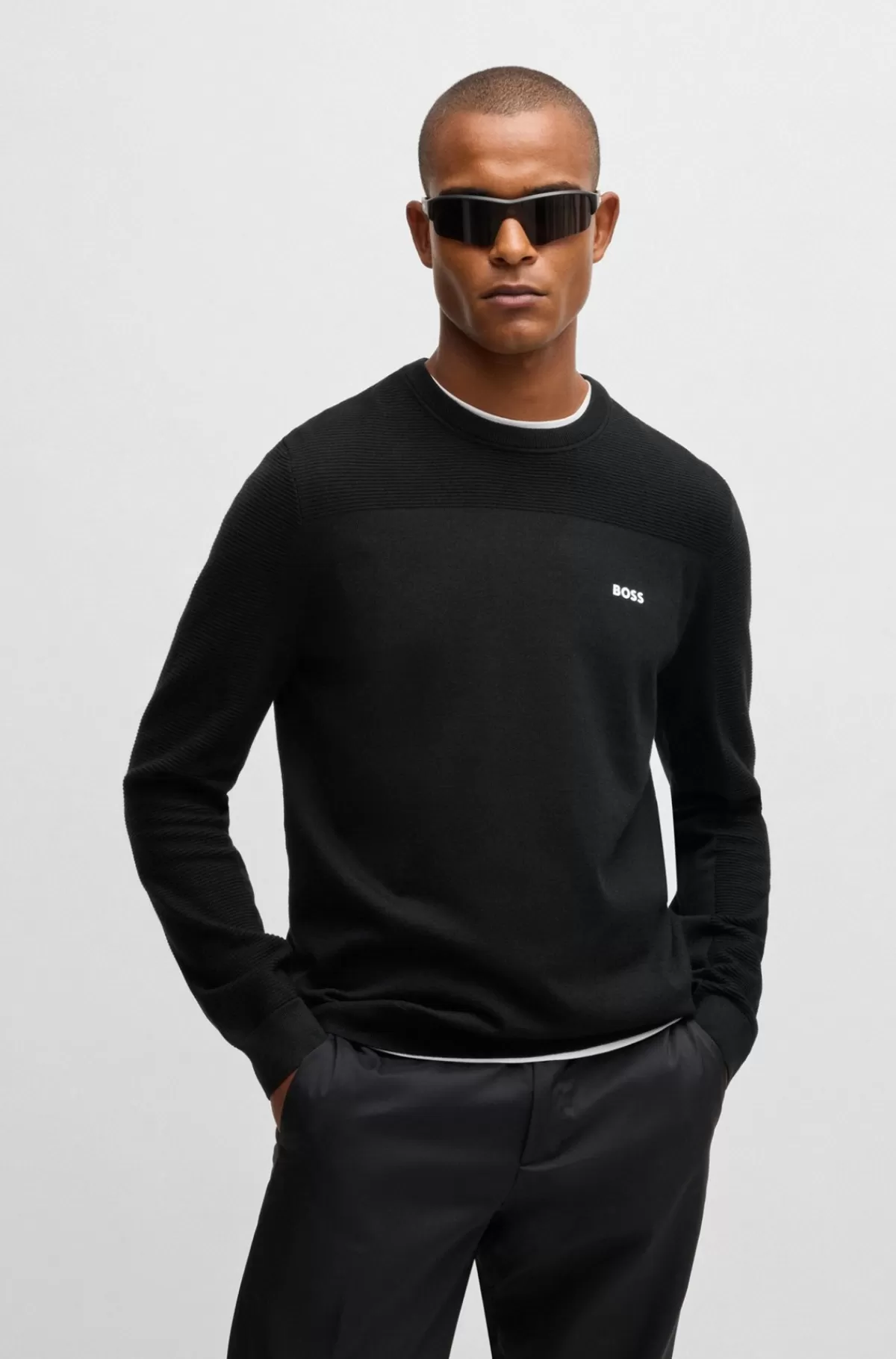 HUGO BOSS Brandet Sweater Med Rund Hals I Dry-flexstof Sort Flash Sale