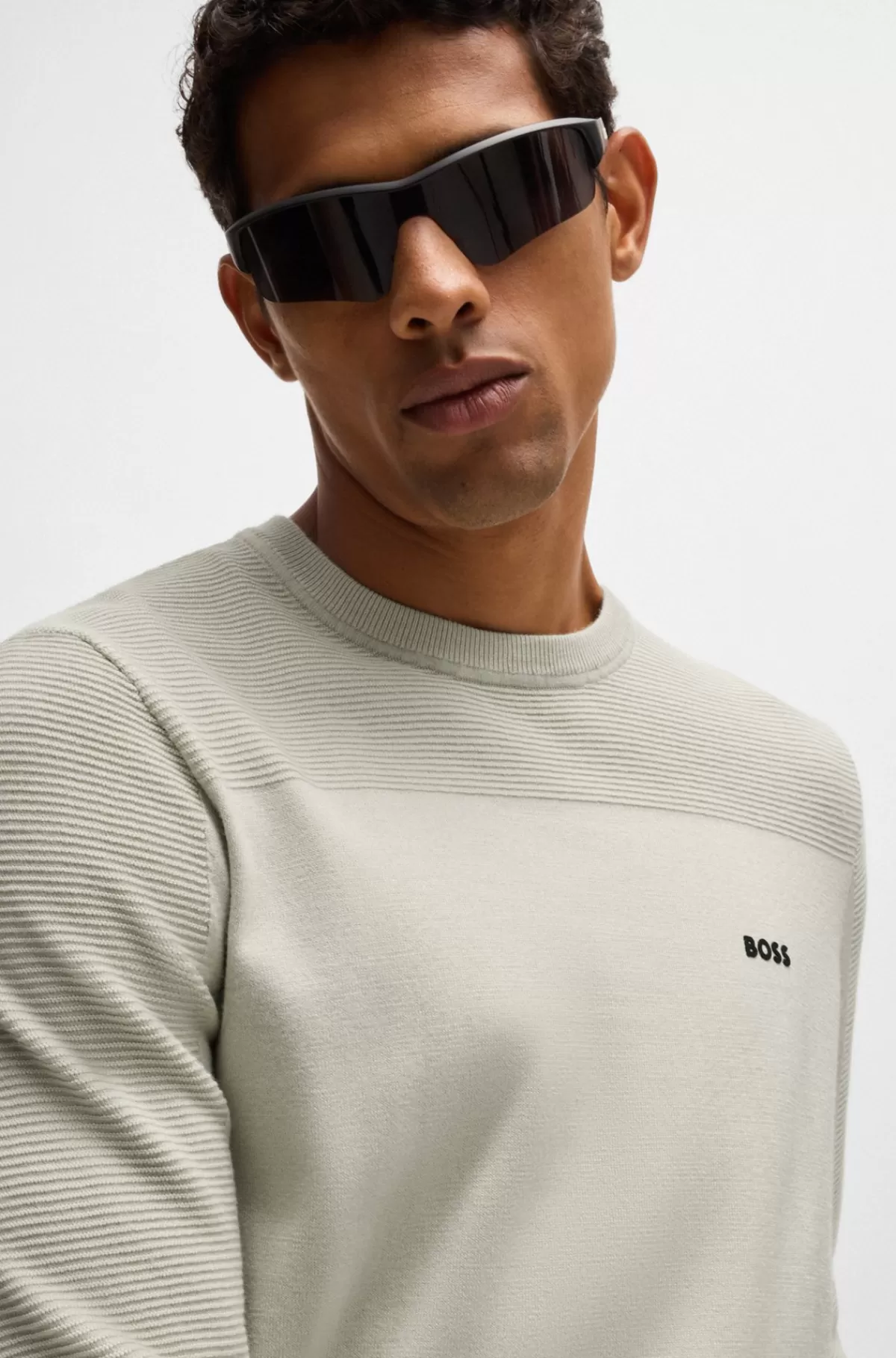 HUGO BOSS Brandet Sweater Med Rund Hals I Dry-flexstof Naturlig Cheap