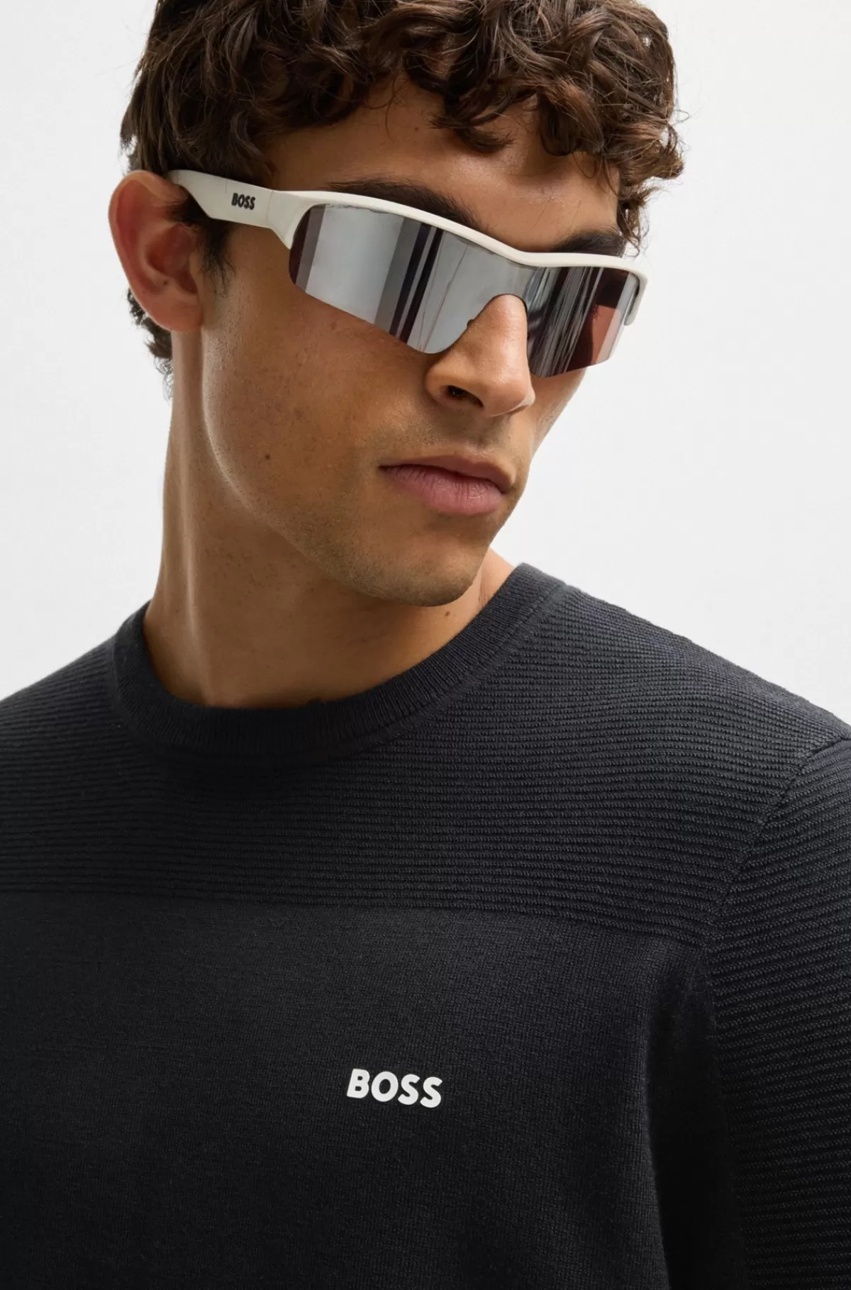 HUGO BOSS Brandet Sweater Med Rund Hals I Dry-flexstof Mørkeblå Best