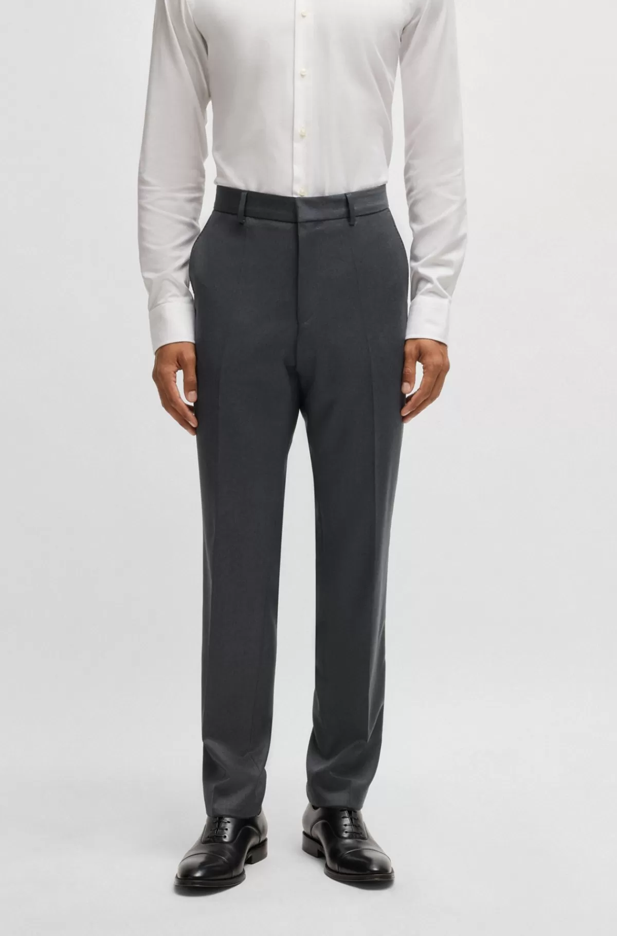 HUGO BOSS Bukser I Serge Af Ny Uld Med Regular Fit Mørkegrå Store