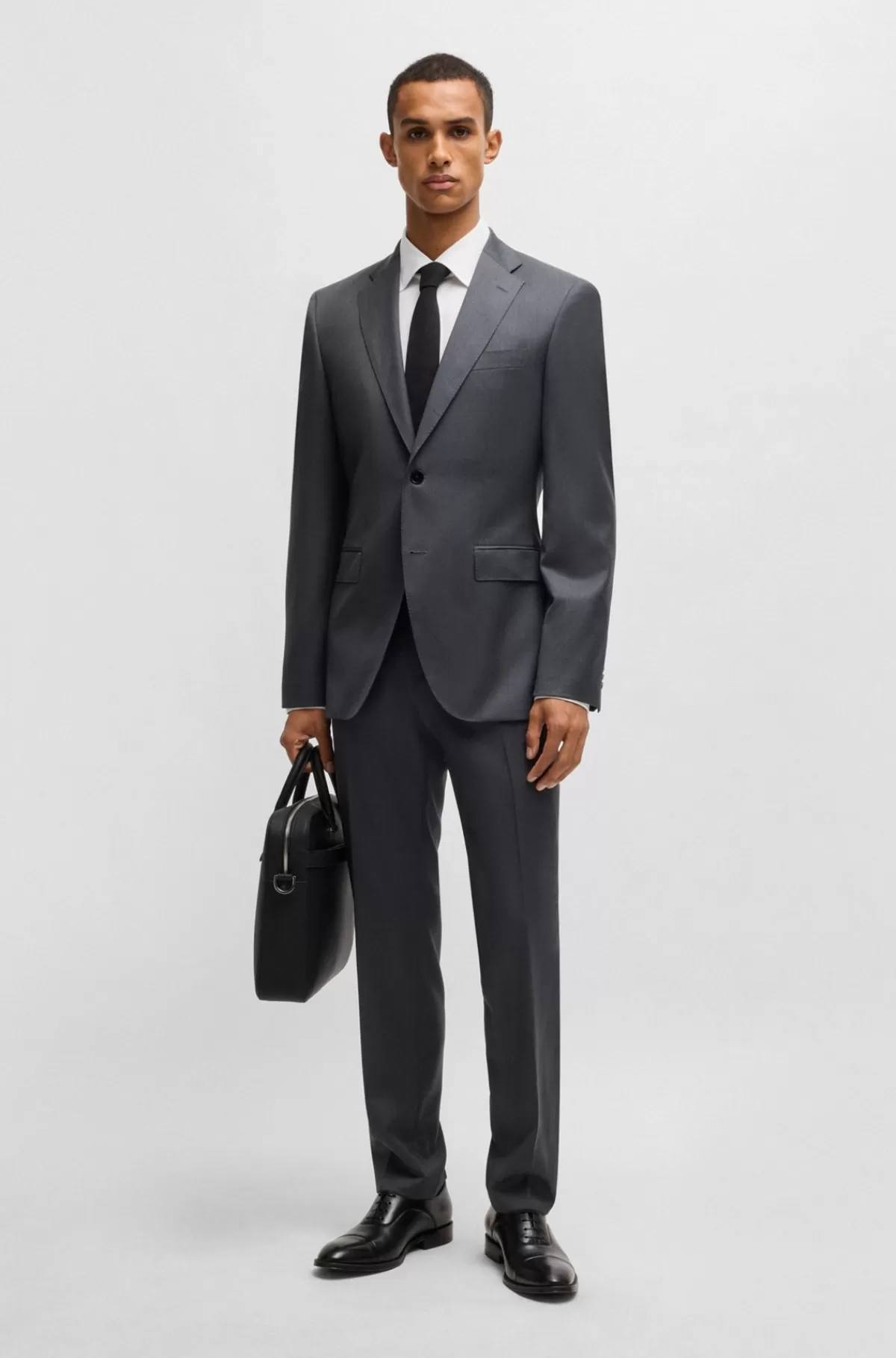HUGO BOSS Bukser I Serge Af Ny Uld Med Regular Fit Mørkegrå Store