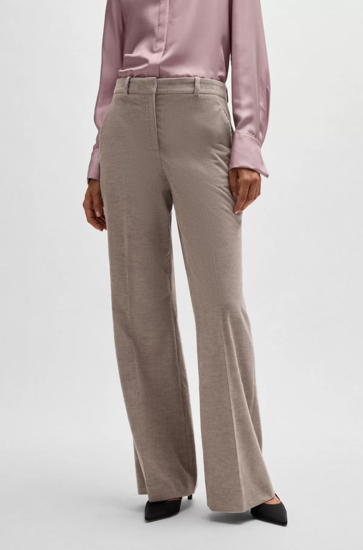 HUGO BOSS Bukser Med Bootcut I Fløjl Af Bomuld Og Kashmir Lysebrun Best