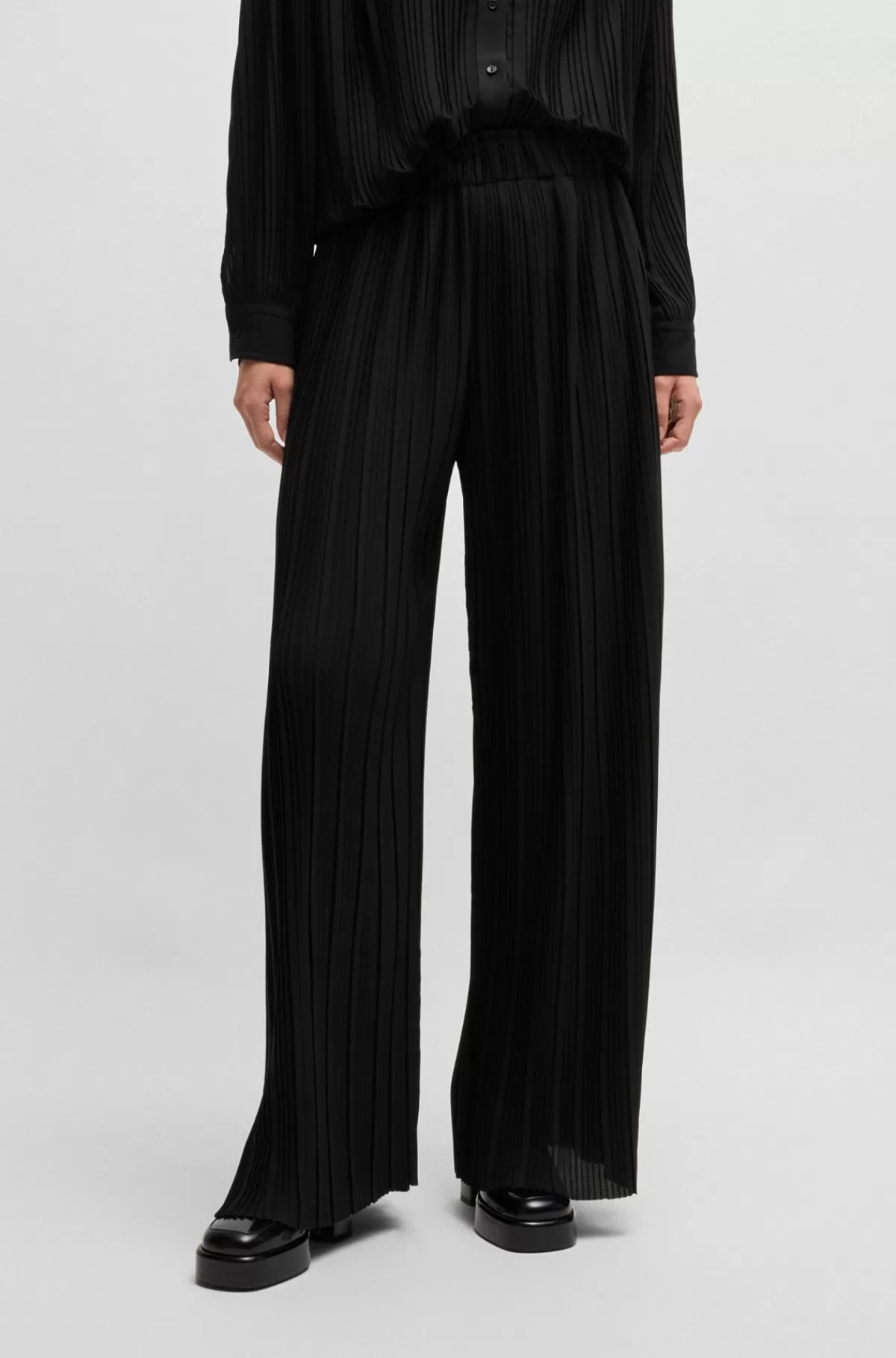 HUGO BOSS Bukser Med Regular Fit, Høj Talje Og Plissécrepe Sort Shop