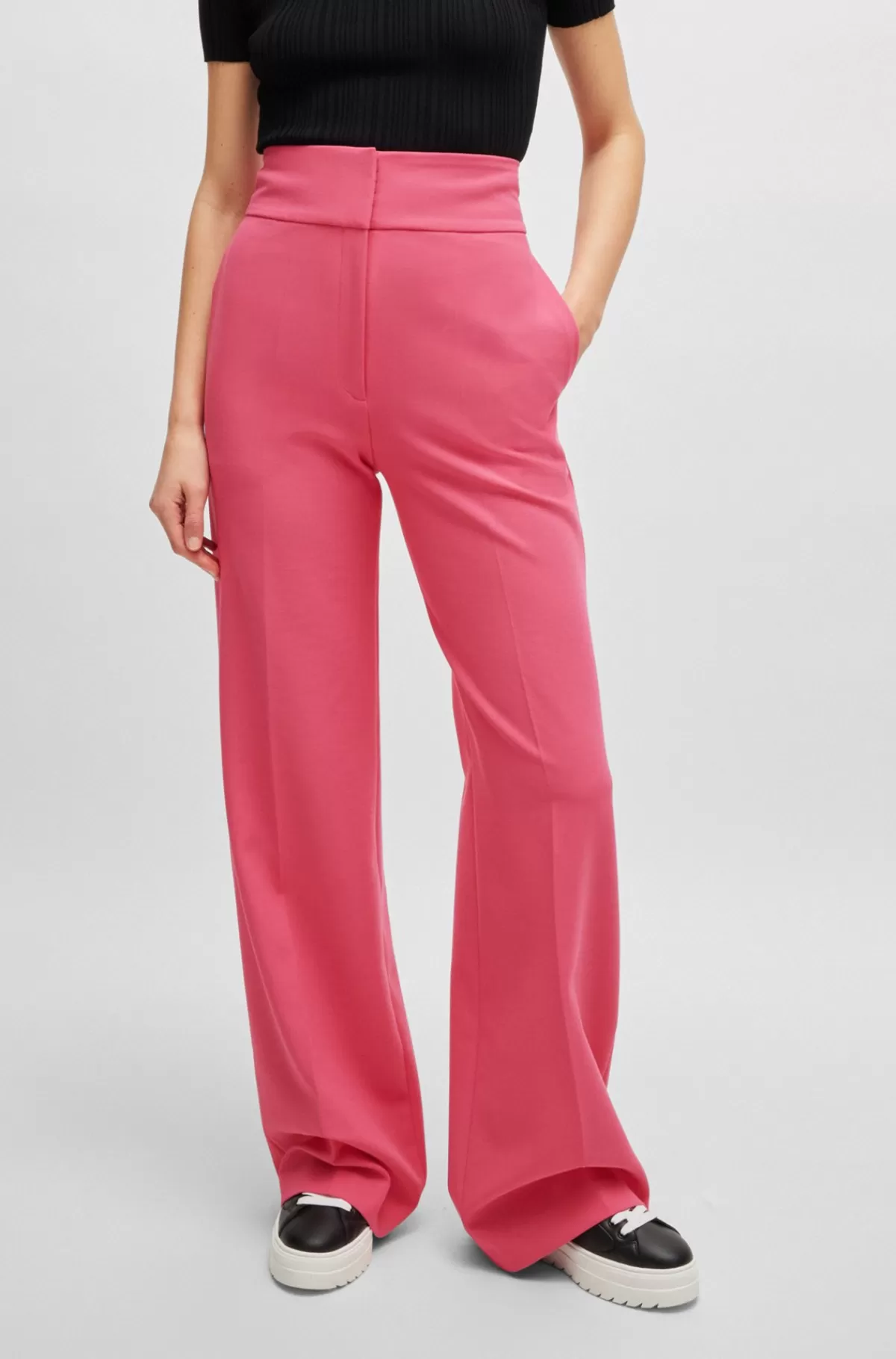 HUGO BOSS Bukser Med Regular Fit, Høj Talje Og Vide Ben Pink Fashion