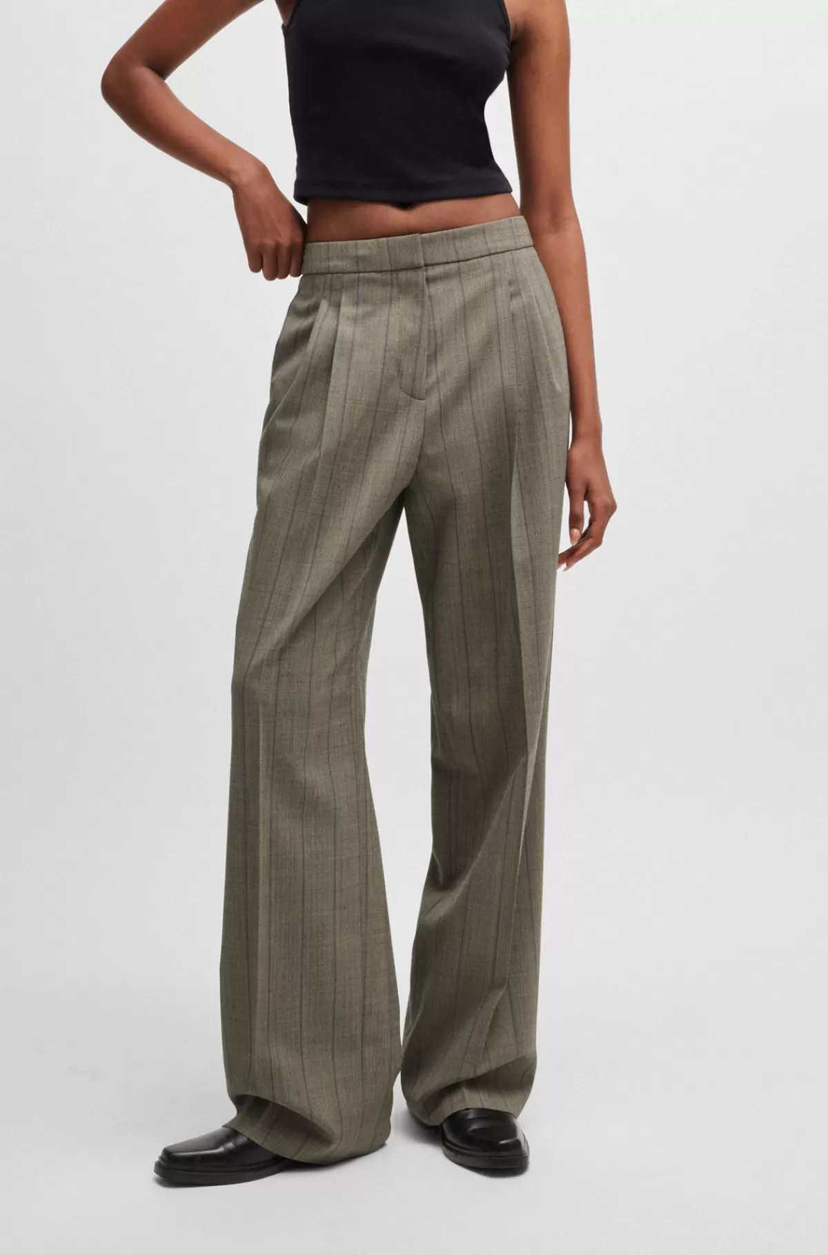 HUGO BOSS Bukser Med Relaxed Fit Og Lodret Stribe Brun mønstret Shop