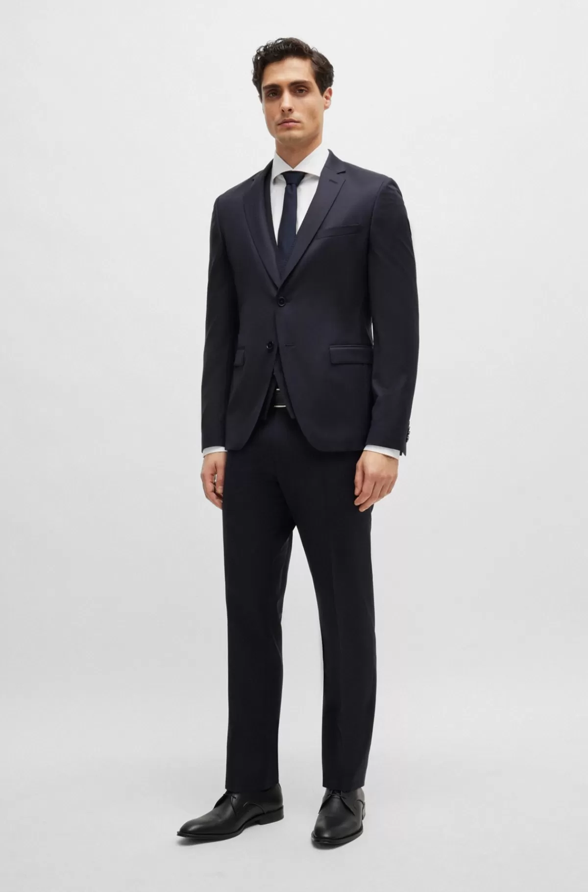 HUGO BOSS Bukser Med Slim Fit I Serge Af Ny Uld Mørkeblå Flash Sale