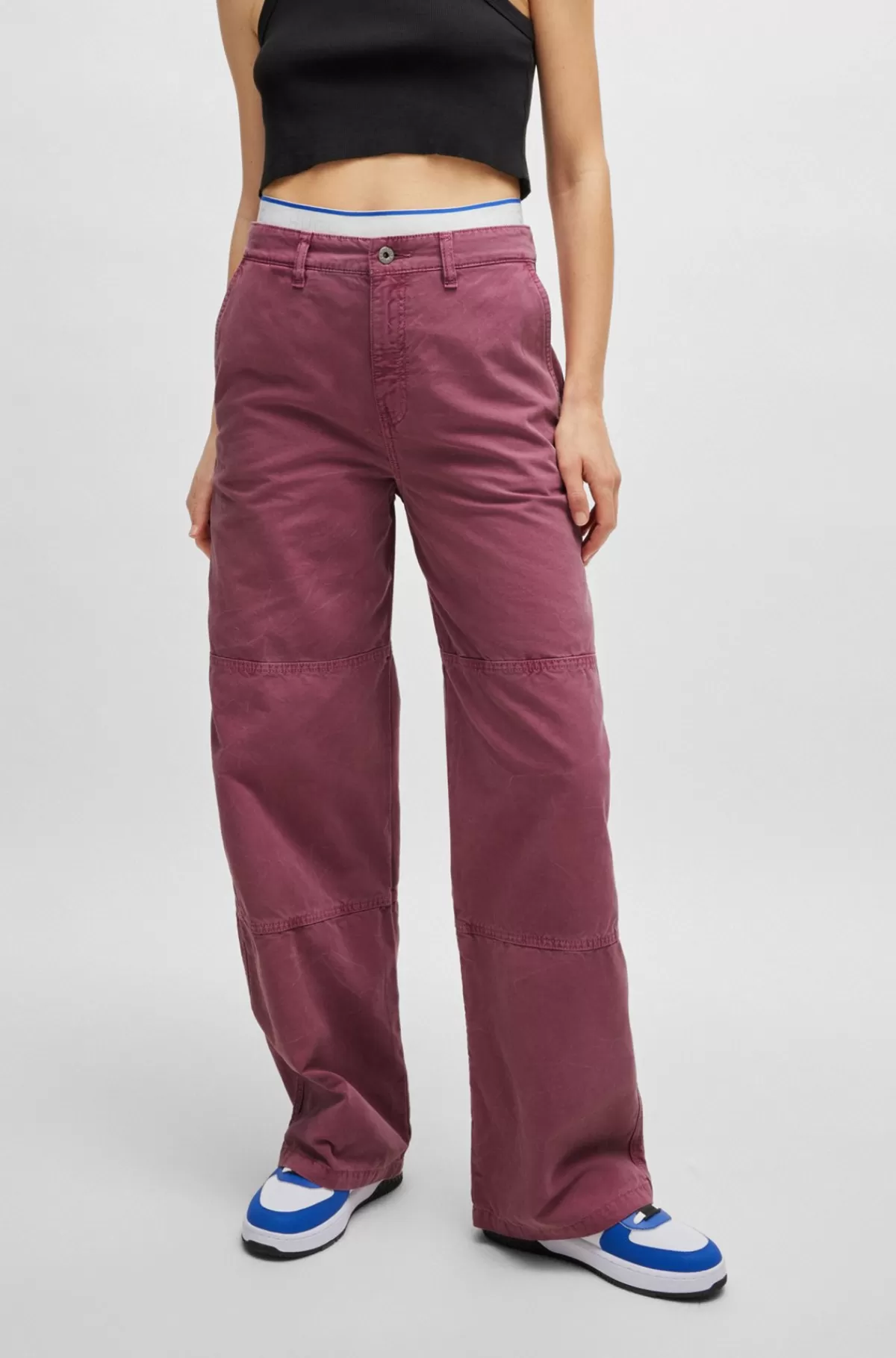 HUGO BOSS Bukser Med Straight Fit I Bomuldskanvas Pink Discount