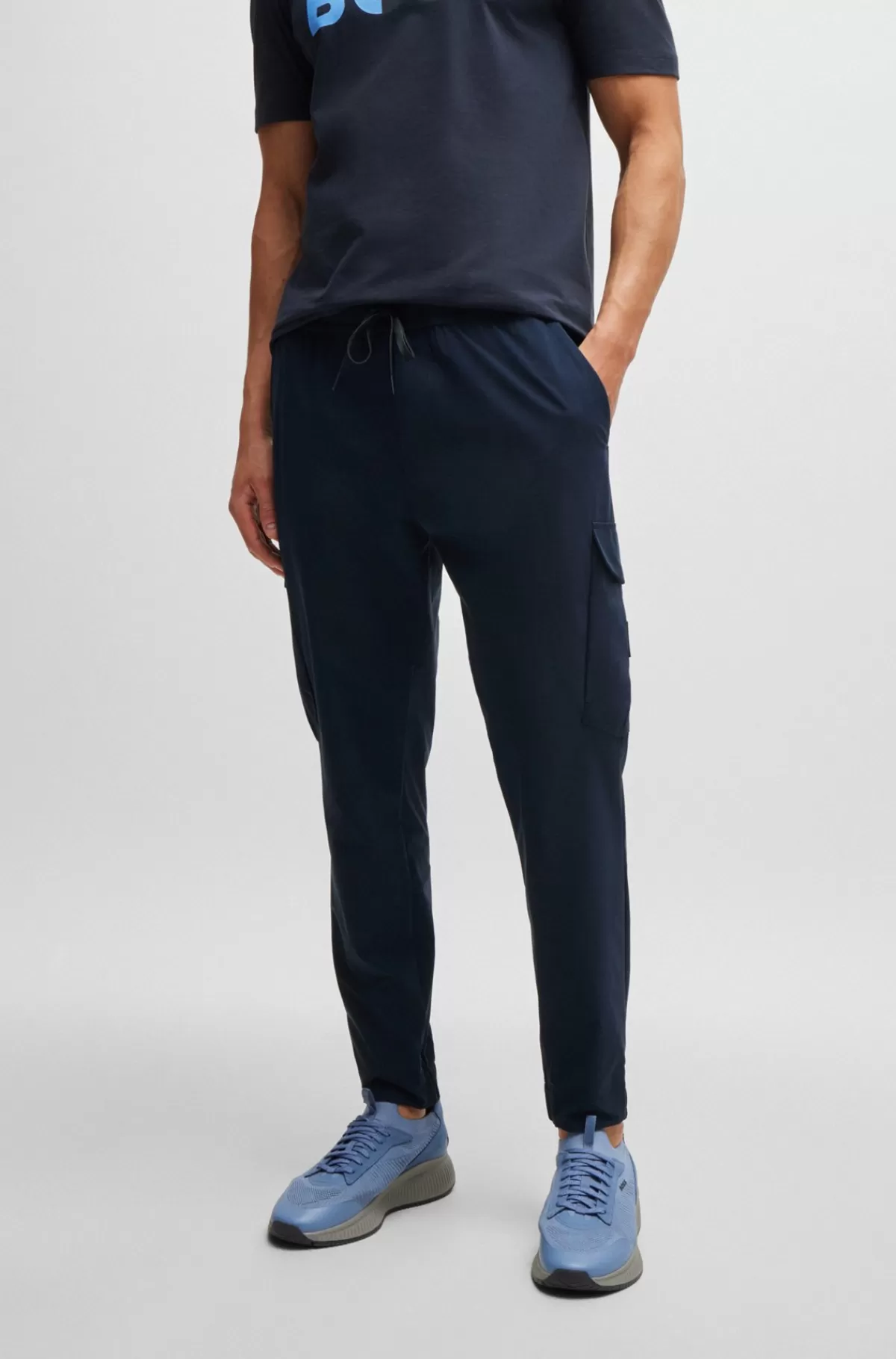 HUGO BOSS Bukser Med Tapered Fit I Strygelet Poplin Med Stræk Mørkeblå Discount