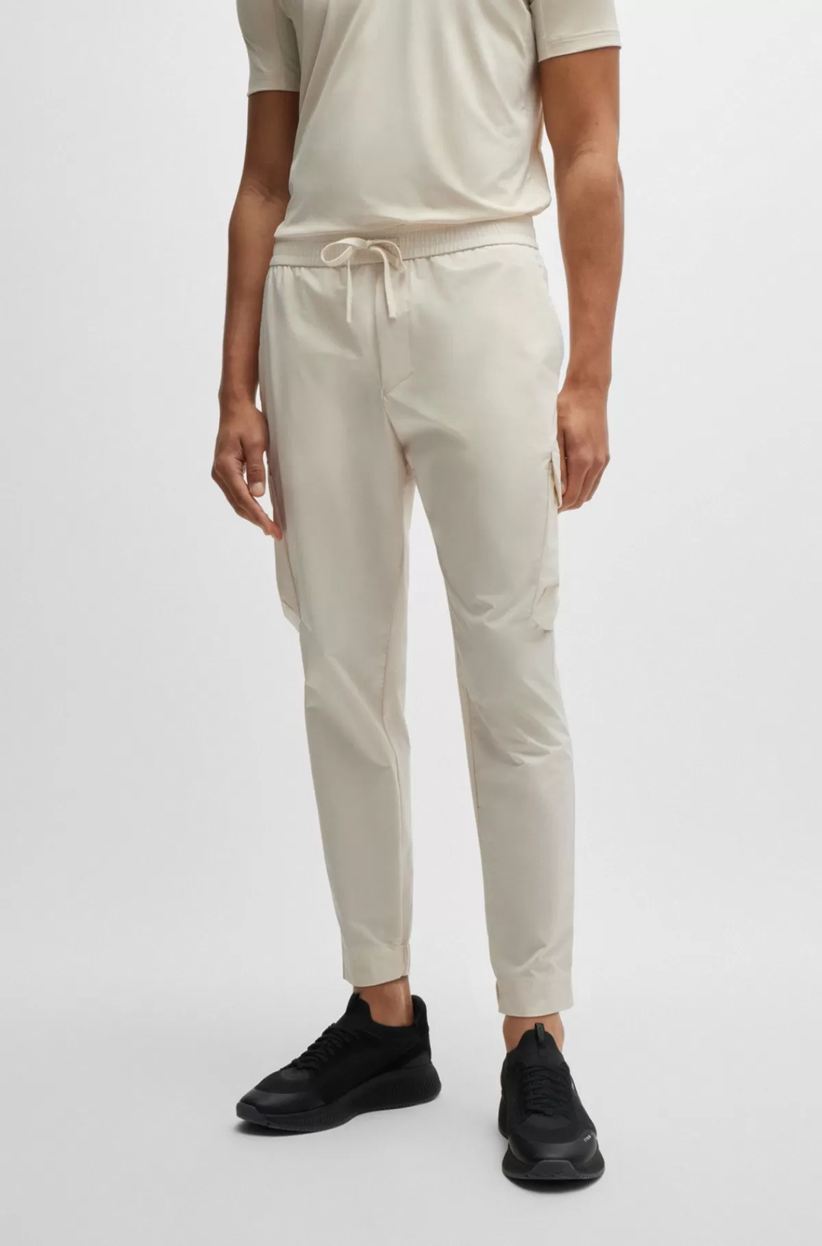 HUGO BOSS Bukser Med Tapered Fit I Strygelet Poplin Med Stræk Hvid Discount