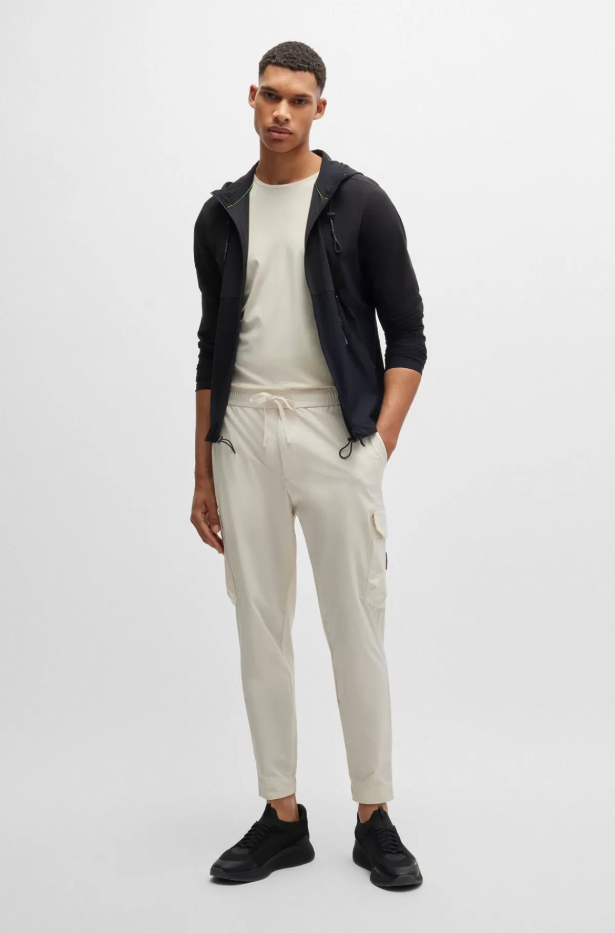 HUGO BOSS Bukser Med Tapered Fit I Strygelet Poplin Med Stræk Hvid Discount