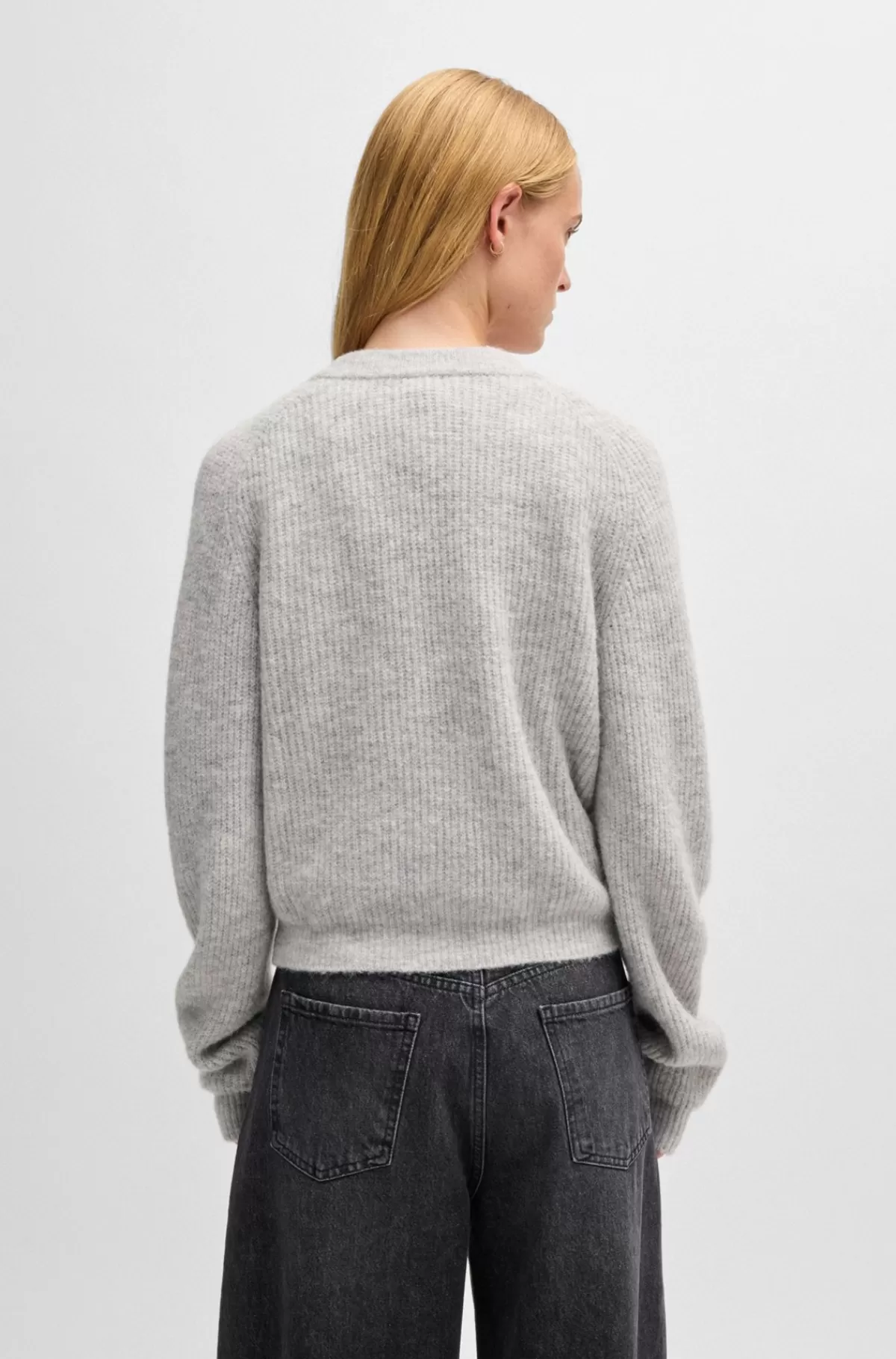 HUGO BOSS Cardigan Med V-hals, Relaxed Fit Og Logo Lysegrå Outlet