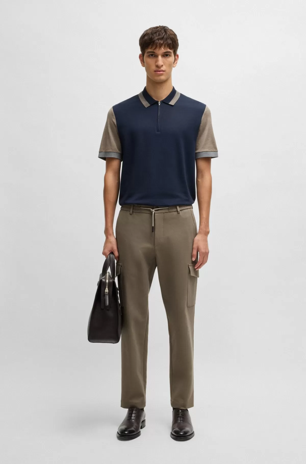 HUGO BOSS Cargobukser Med Tapered Fit I Dobbeltvævet Bomuld Med Stræk Grøn New