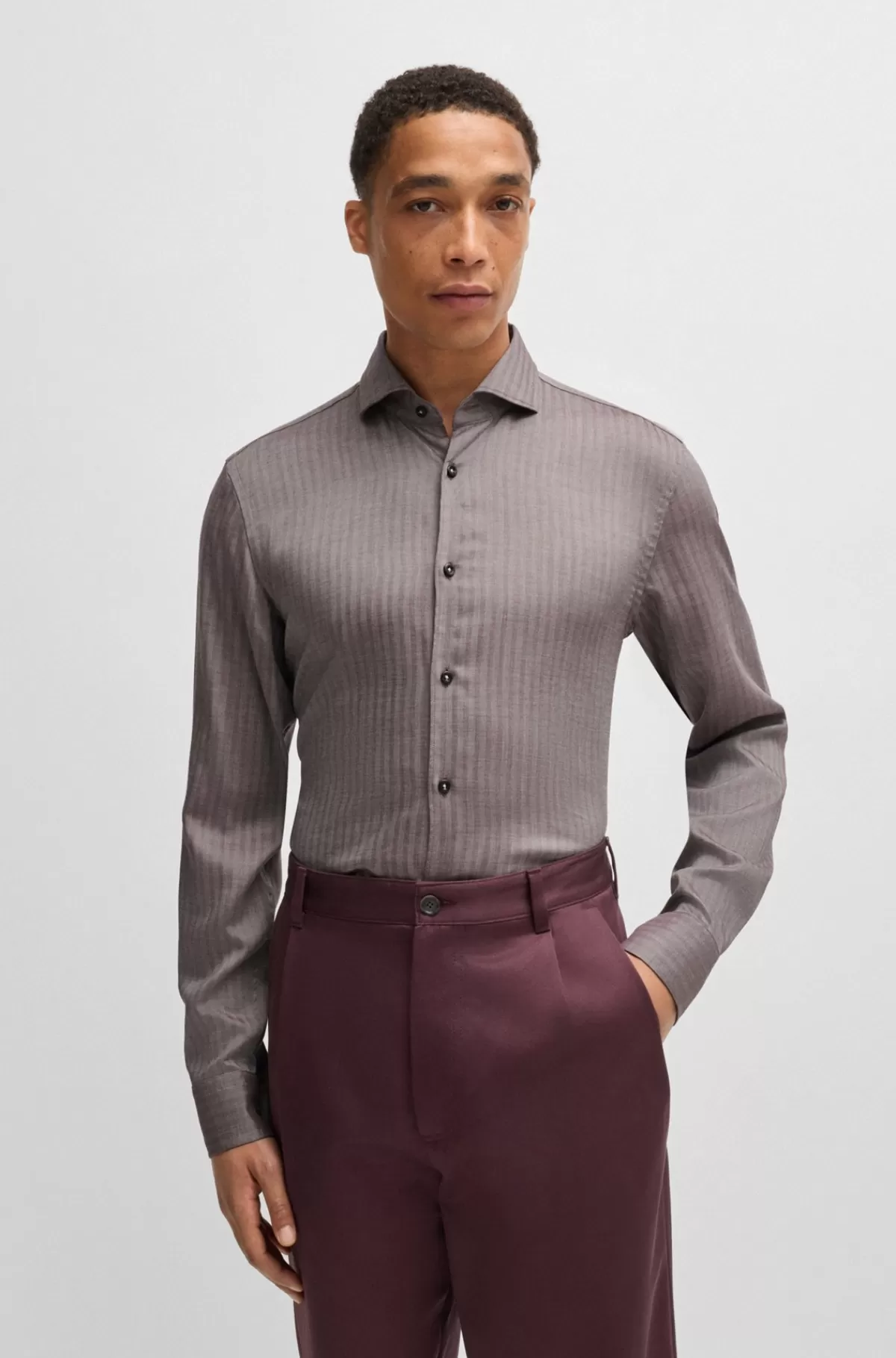 HUGO BOSS Casual Fit Skjorte I Sildebenstwill Lyserød Flash Sale