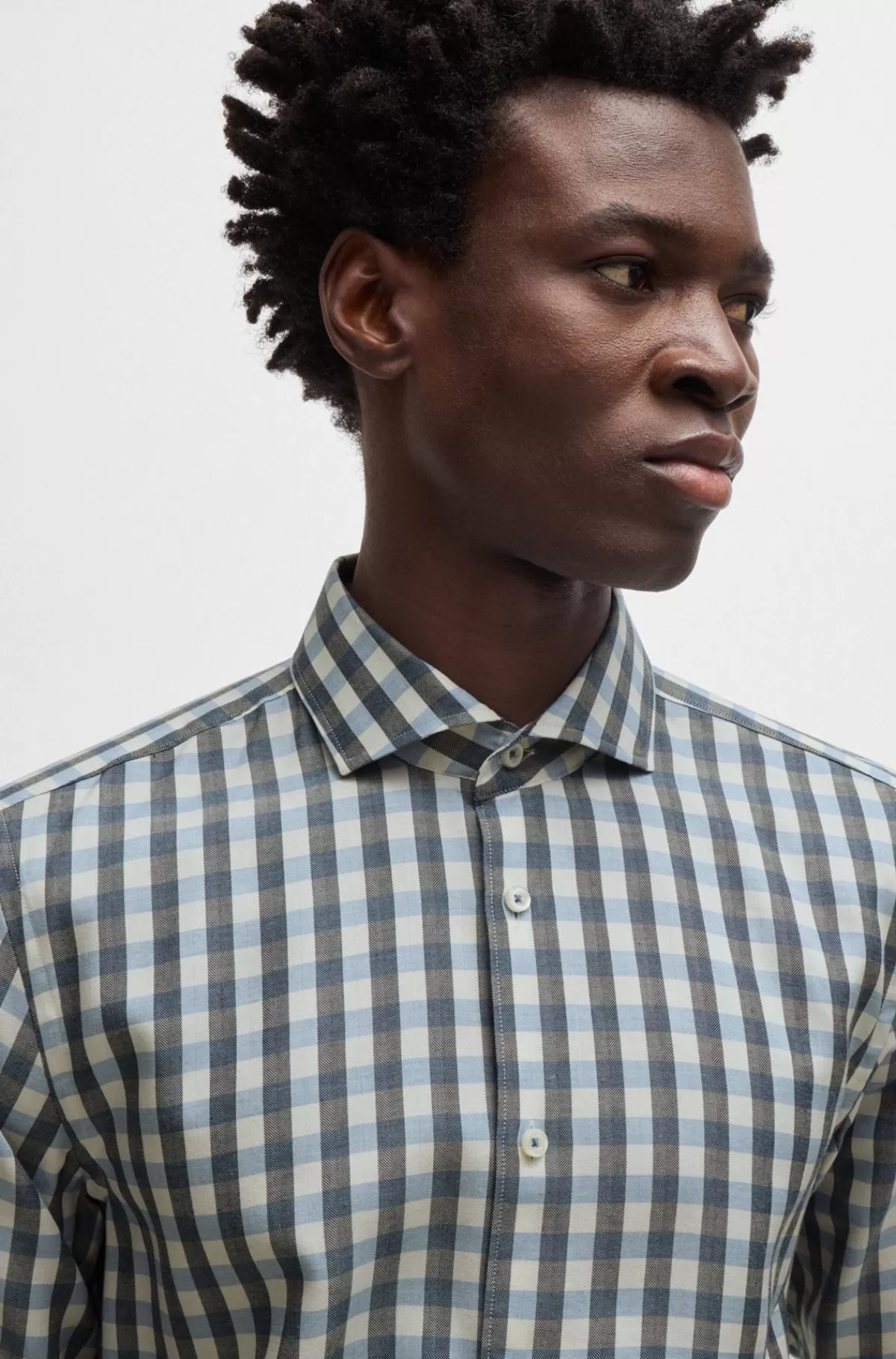 HUGO BOSS Casual Fit Skjorte I Ternet Twill Lyseblå Sale