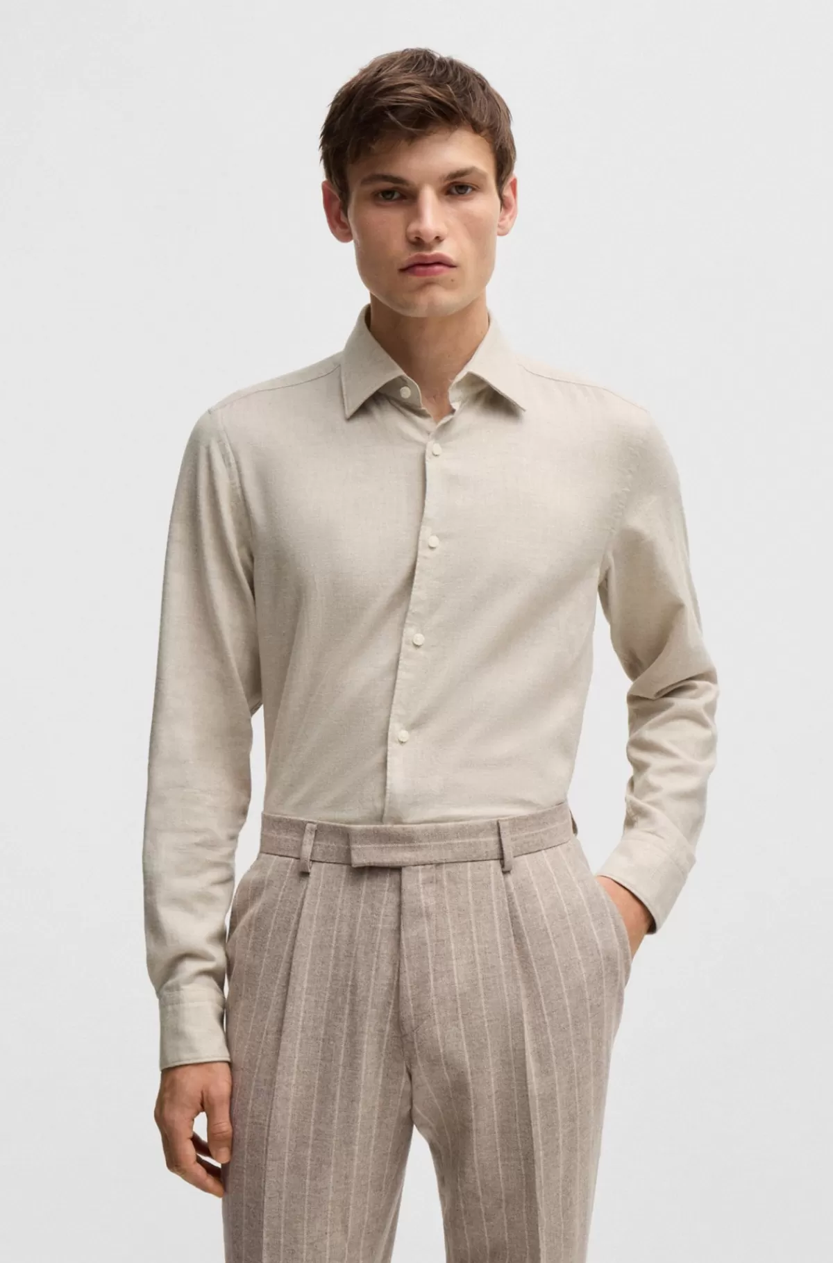 HUGO BOSS Casual Fit Skjorte Med Kent-krave I Bomuldsjersey Lys beige Store