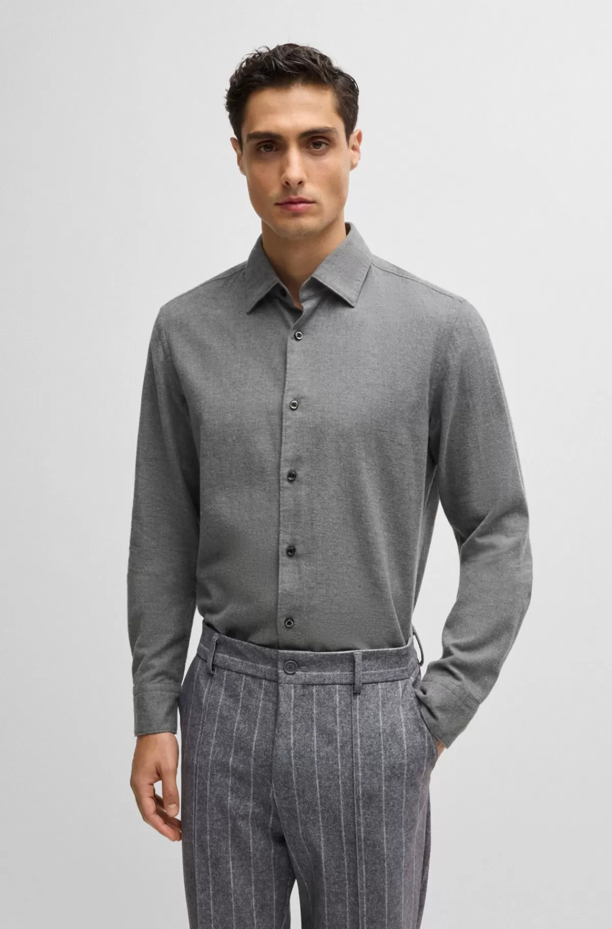HUGO BOSS Casual Fit Skjorte Med Kent-krave I Bomuldsjersey Grå Cheap