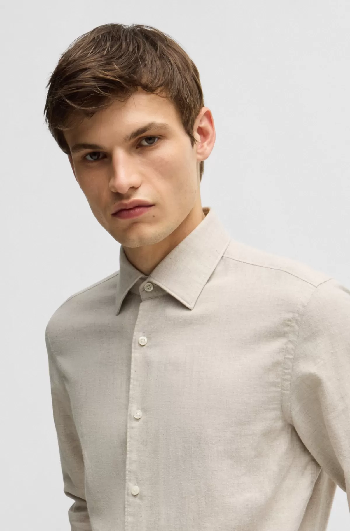 HUGO BOSS Casual Fit Skjorte Med Kent-krave I Bomuldsjersey Lys beige Store