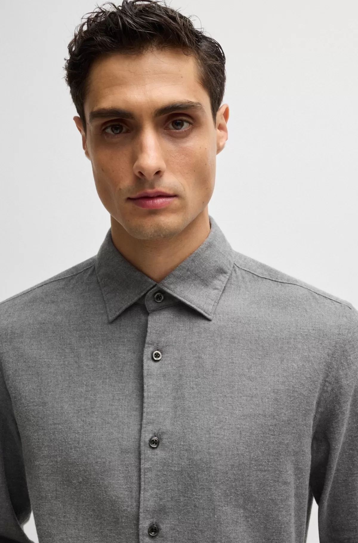 HUGO BOSS Casual Fit Skjorte Med Kent-krave I Bomuldsjersey Grå Cheap