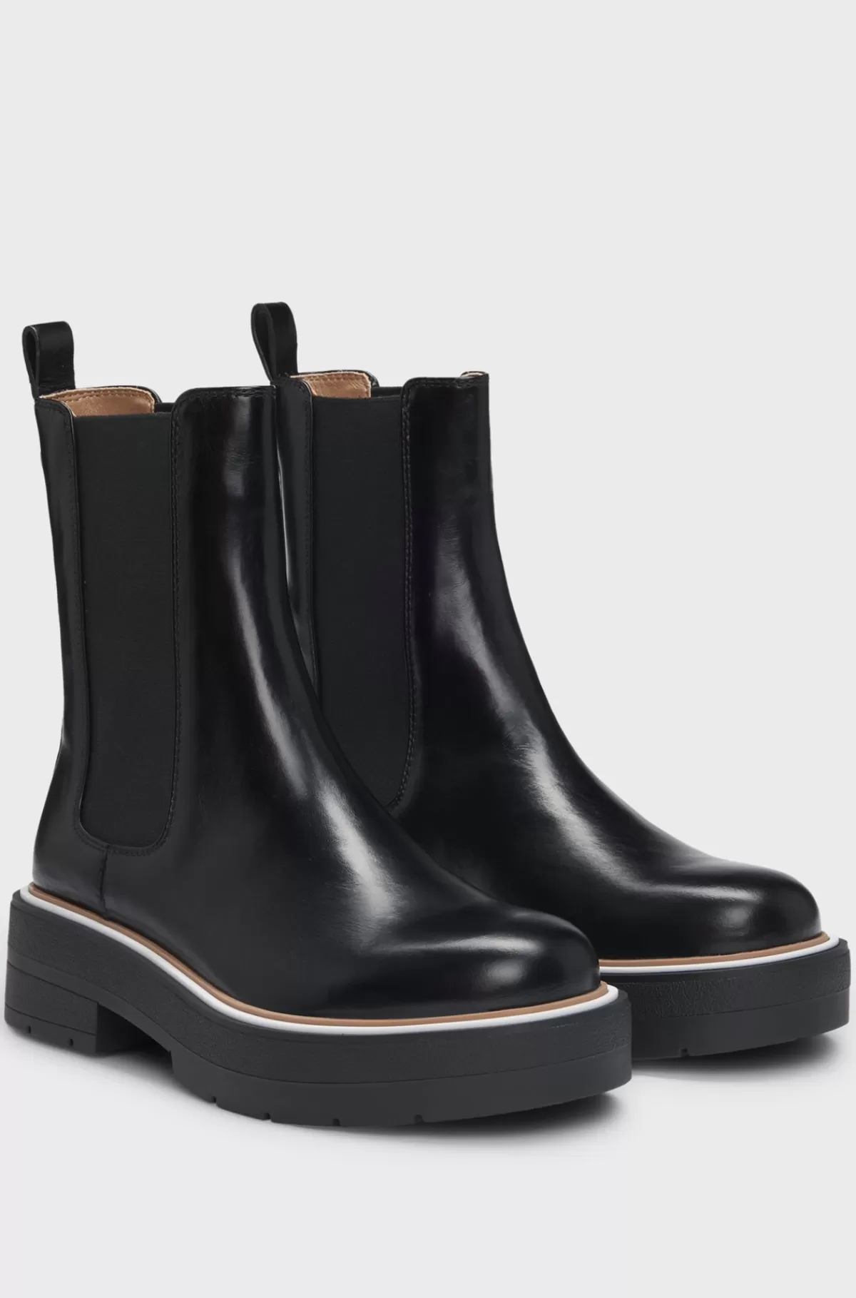 HUGO BOSS Chelsea-støvler I Læder Med Dobbelt B-monogram Sort Outlet