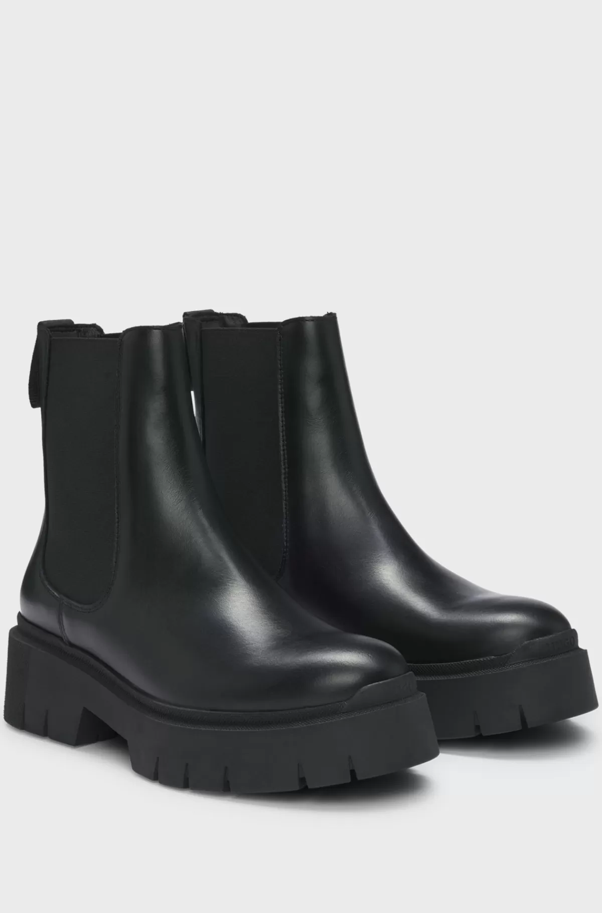 HUGO BOSS Chelsea-støvler I Læder Med Tyk Ydersål Sort Store