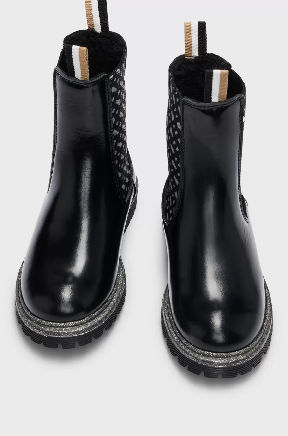 HUGO BOSS Chelsea-støvler Til Børn I Patentlæder Med Monogrampaneler Sort Clearance