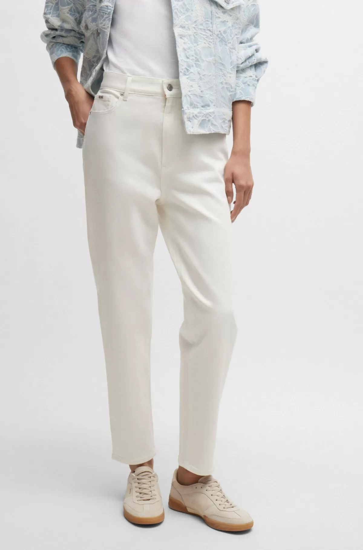 HUGO BOSS Cremefarvede Jeans I Denim Med Stræk Hvid Discount