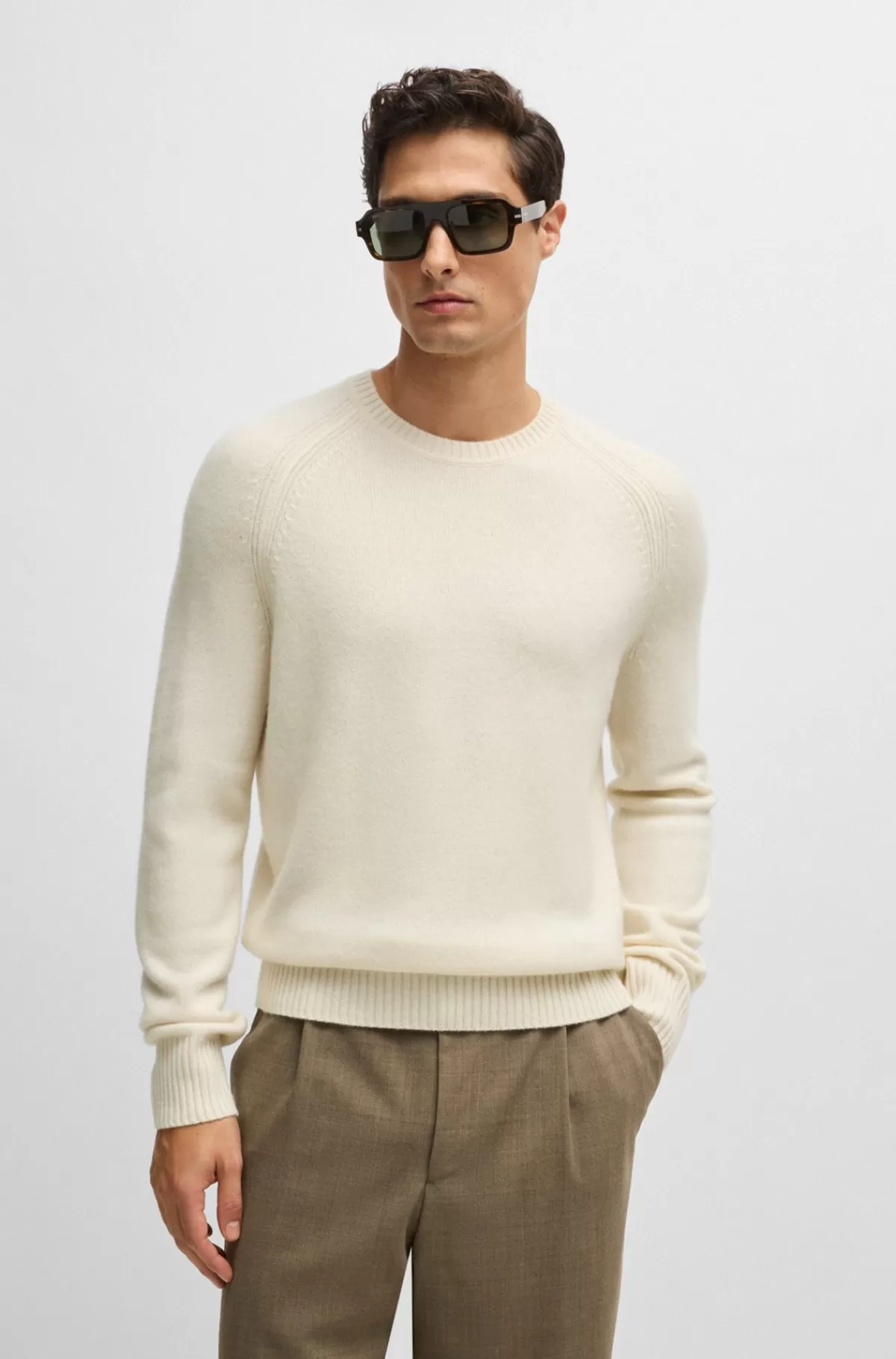 HUGO BOSS Crew Neck Sweater I Ren Kashmir Naturlig Flash Sale